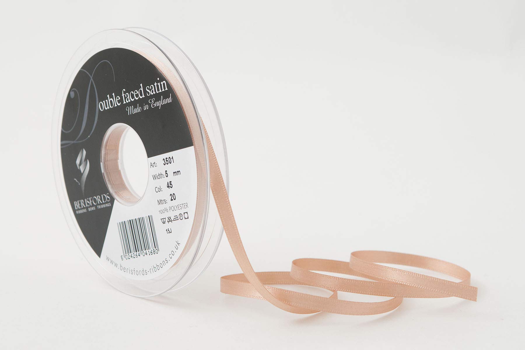Berisfords Double FACE Poly Satin Ribbon, Ecru, 5 mm