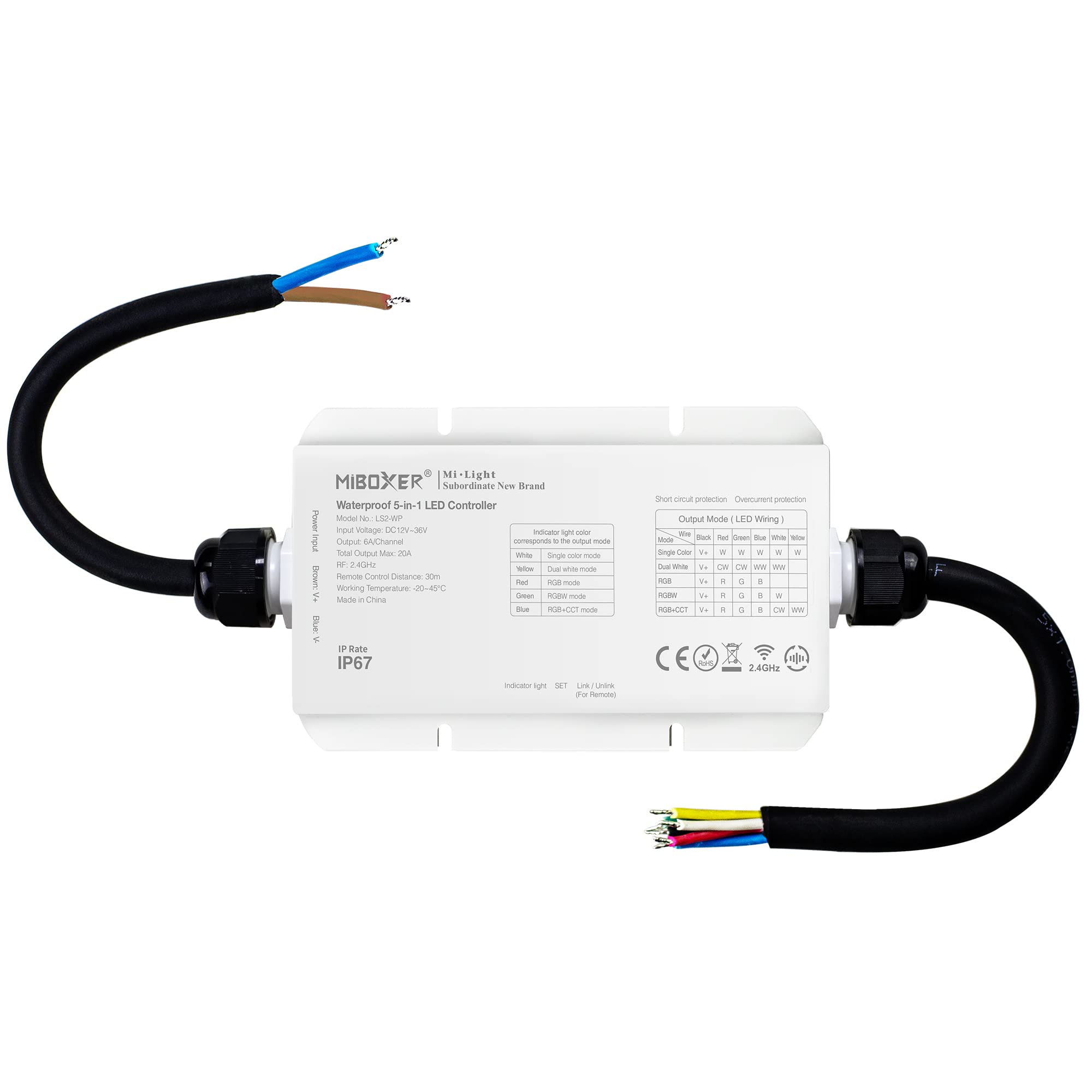LGIDTECH LS2-WP Miboxer - Tira de luces LED 5 en 1, IP67 impermeable, compatible con un solo color, RGB, RGBW, WW+CW doble temperatura blanca, tira de luces LED RGB+CCT