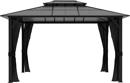 Miniatura 6 de MUPATER Gazebo de policarbonato de 10 x 13 pies con marco de aluminio, cenador de patio de doble techo, pabellón permanente al aire libre con malla