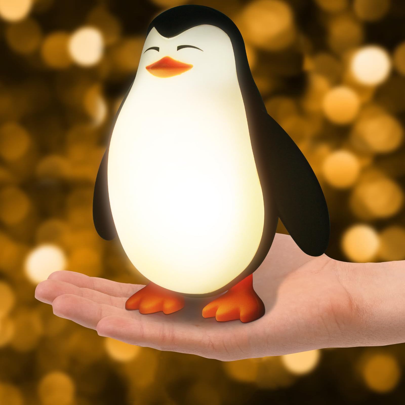 Tcamp LED Penguin Night Light for Kids, 3 Level Dimmable Nursery Nightlight Lamp, Cute Silicone Squishy Lighted Penguin Tap Light, Rechargeable Bedside Touch Lamp for Toddler Baby