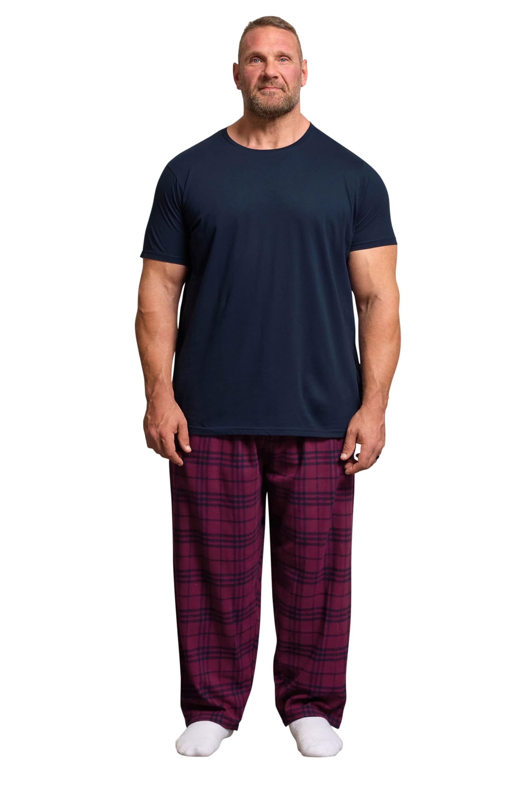 BadRhino Big & Tall Navy Blue Check Pyjama Set - Men's - Plus Size Curve