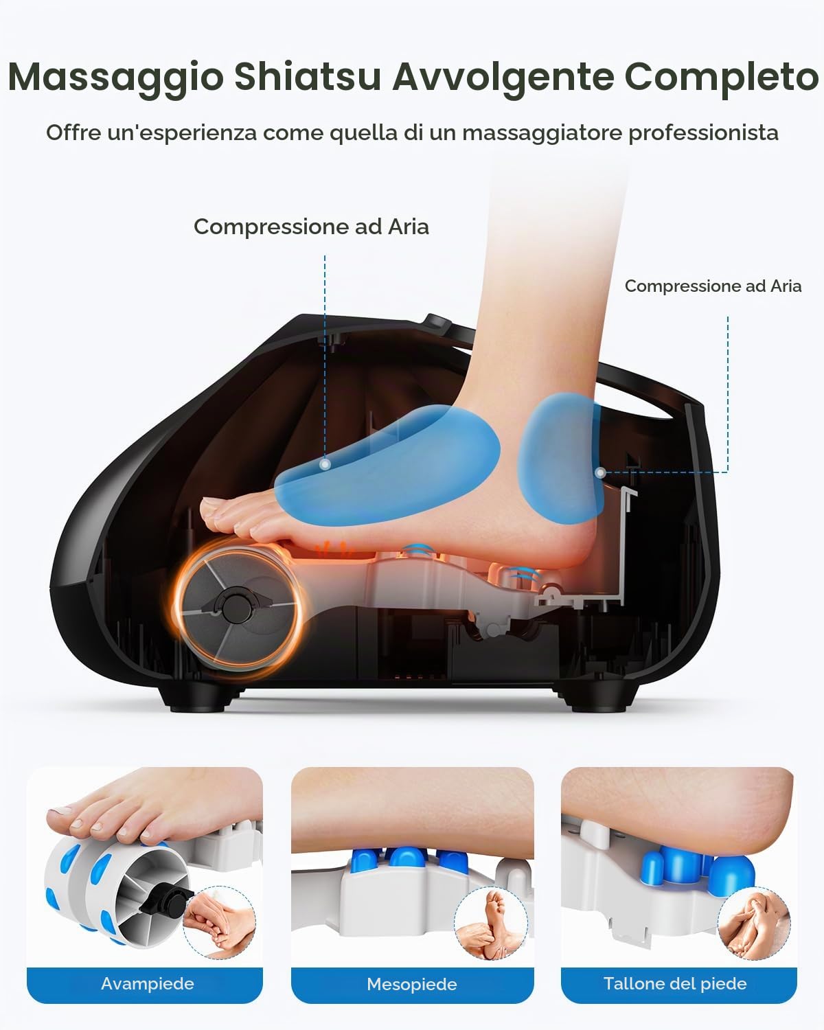 RENPHO Massaggiatore Piedi, Riscaldante con Telecomando, Massaggiatore Piedi Shiatsu con Impostazione Calore Multi-Livello, Spreme e "Impasta", Sollievo da Fascite Plantare e Muscoli Stanchi | Rulli Shiatsu per la pianta del piede, compressione d'aria per