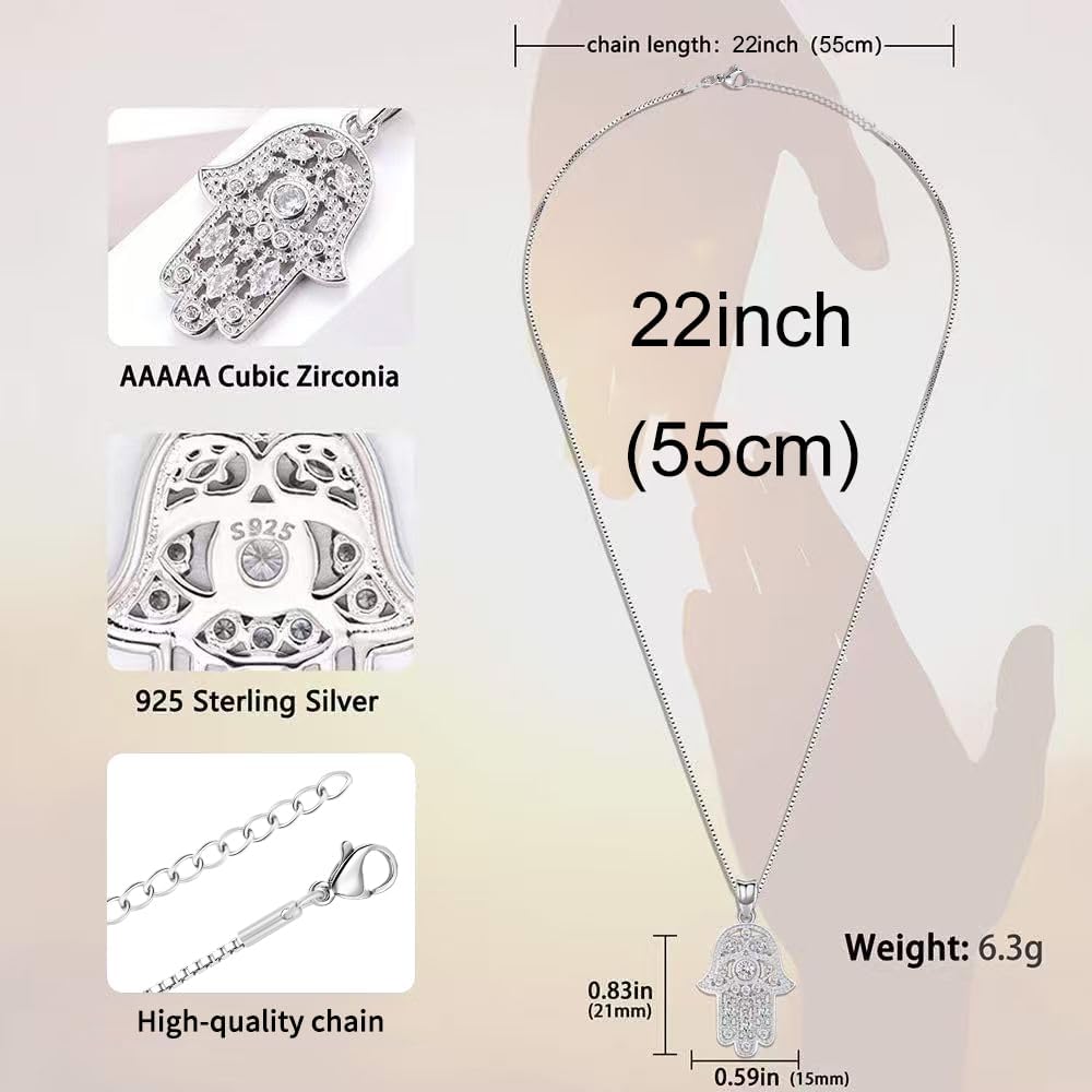 Aniu Mano de Fátima Joyería Plata de Ley 925, Colgante de Mano de Fátima/Pendientes Mano de Fatima/Pulsera Hamsa con Piedra Preciosa para Mujeres y Niñas, con Caja Delicada