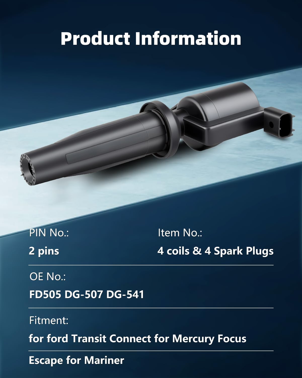 ECCPP FD505 4 ignition coils with 4 iridium Spark Plugs for ford for Lincoln for Mercury Escape C-Max Fusion Transit Connect MKZ for Mariner Milan 2.0L 2.5L FD505 DG-507 DG-541