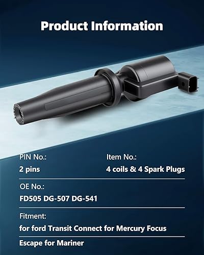 Miniatura 3 de ECCPP FD505 4 bobinas de encendido con 4 bujías de iridio para Ford para Lincoln para Mercury Escape C-Max Fusion Transit Connect MKZ para Mariner