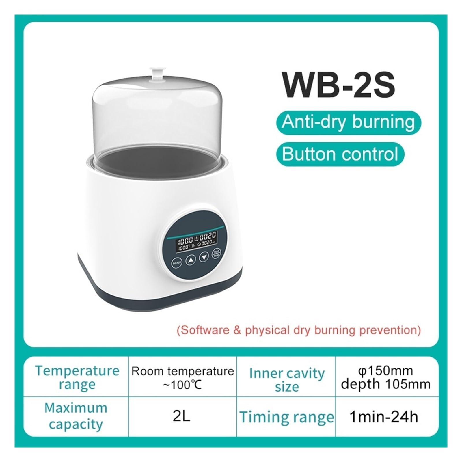 Łaźnia Wodna Laboratoryjna, Stała Temperatura, Cyfrowy Wyświetlacz, Grzałka, Termostat, Zbiornik, Zabezpieczenie Przed Suchym Paleniem, 100℃, 2 L Wydajne Ogrzewanie(WB-2S)