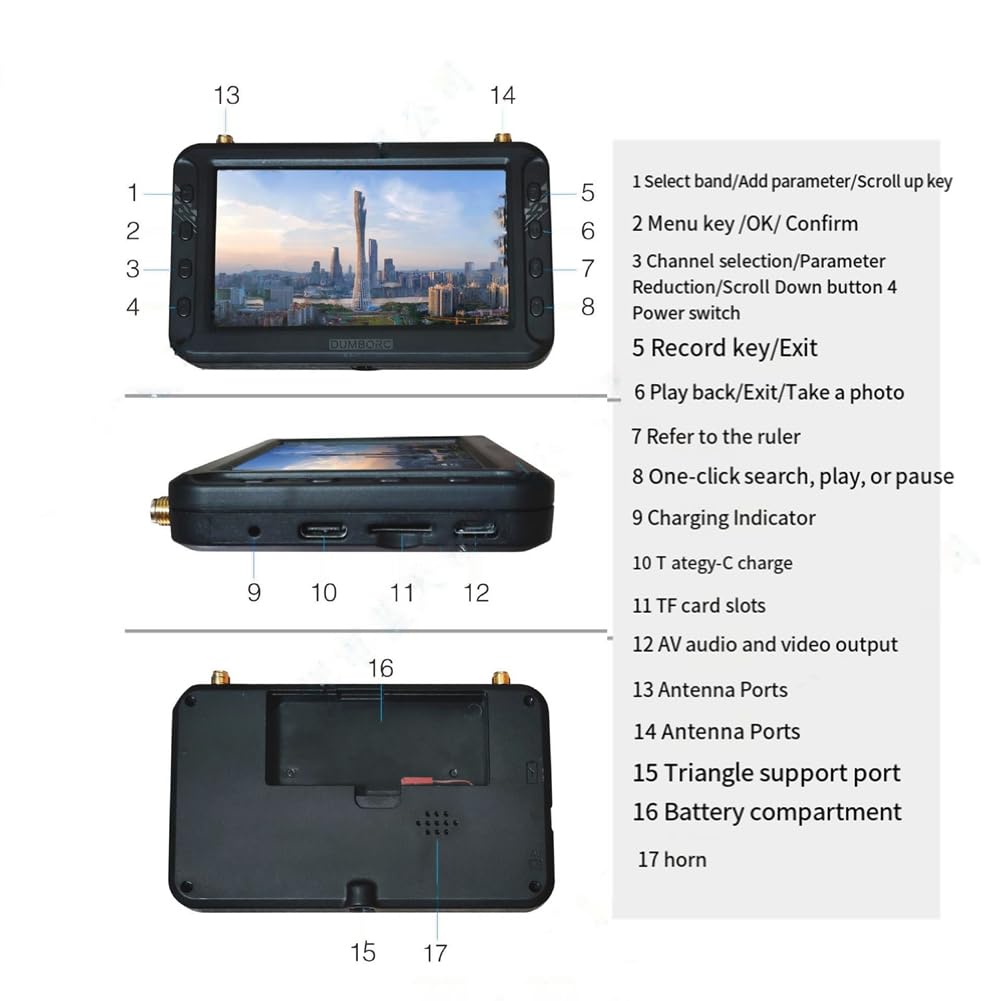 4.3 Pulgadas 5.8G FPV DVR Monitor Pantalla LCD 800x480 FPV Receptor Monitor Receptor Dual para RC FPV Drone Quadcopter