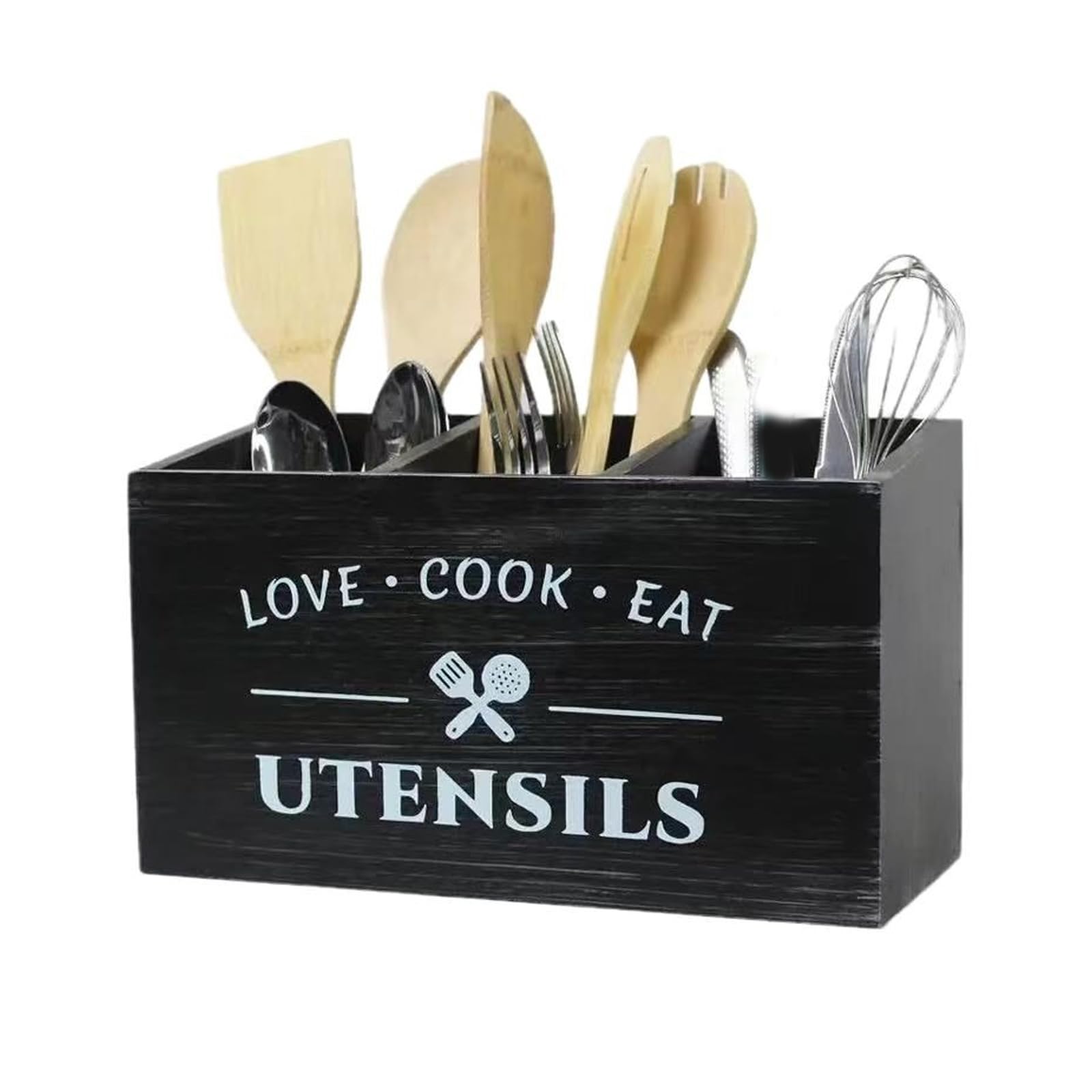 Kaeltsyn Rustics Wooden Utensils Holder with Compartments for Organizing Over 40 Kitchen Tool and Accessories Permanent Wooden Cookware