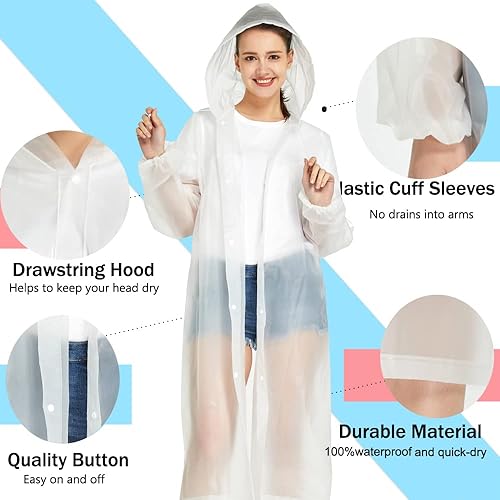 Miniatura 7 de Ponchos de lluvia para adultos (2-5 piezas), abrigo de lluvia ligero, impermeable para mujeres y hombres