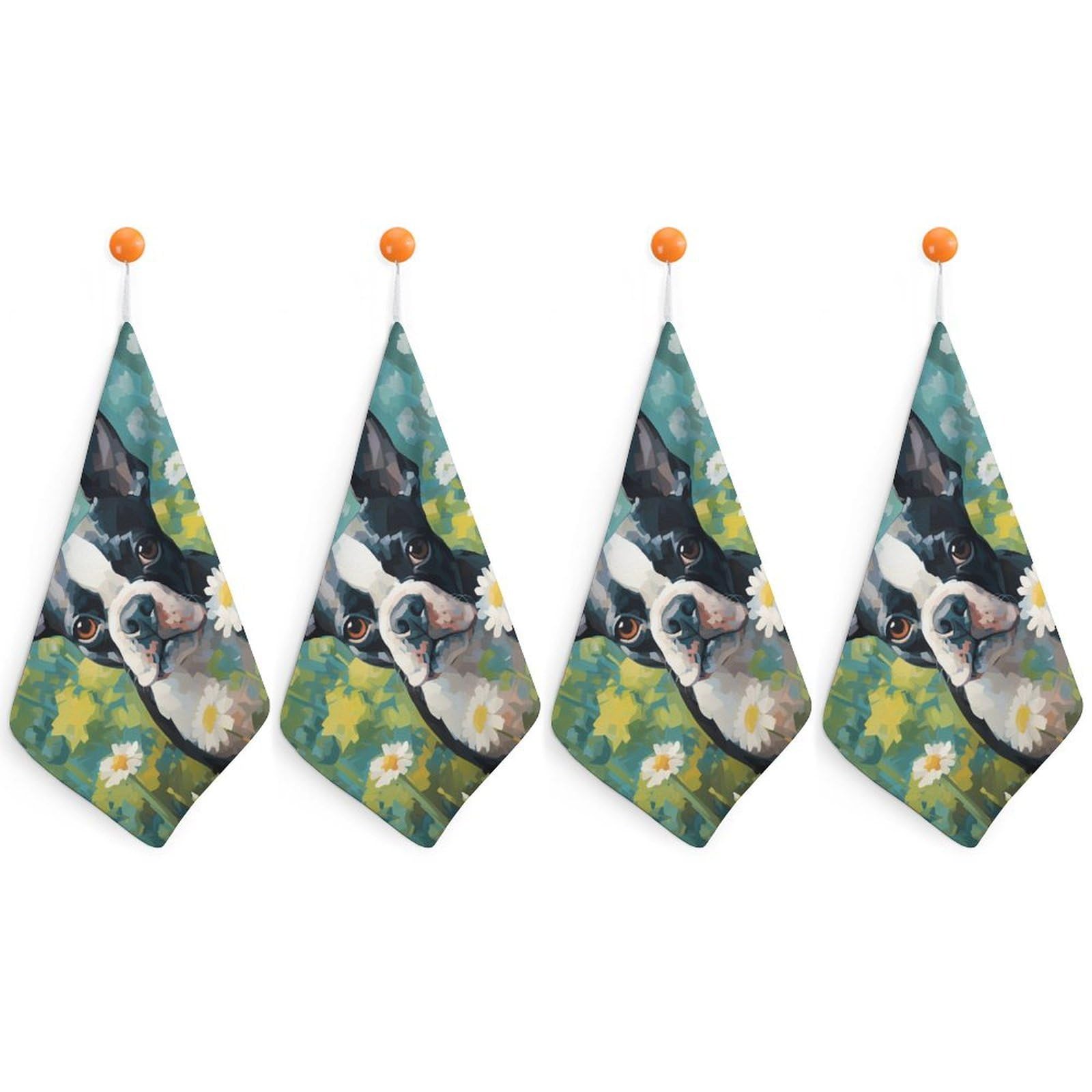 TXFBTRFSA Cute Boston Terrier Dog Watercolor Hand Towels with Hanging Loop Kitchen Towel Handkerchiefs Cleaning Cloths