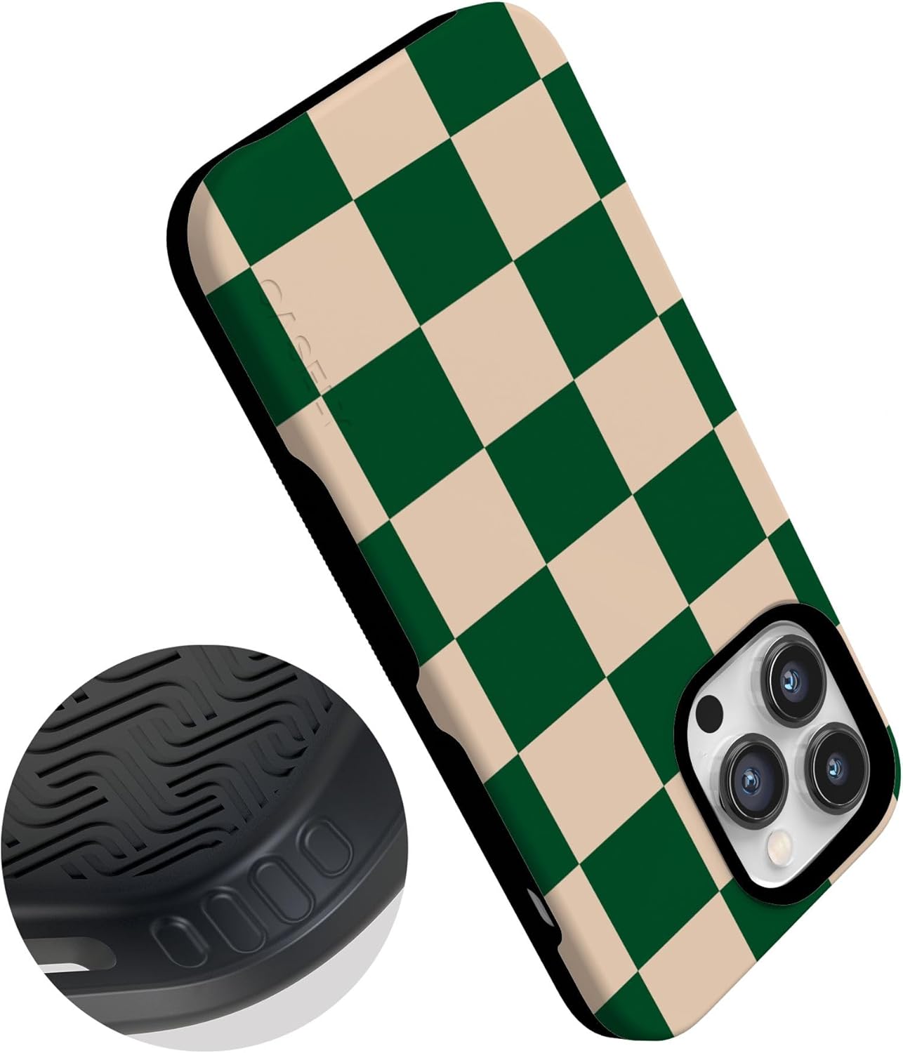 Casely iPhone 14 Pro Max Case | Fit Check | Green Checkerboard | Bold Protective Design | Compatible with MagSafe