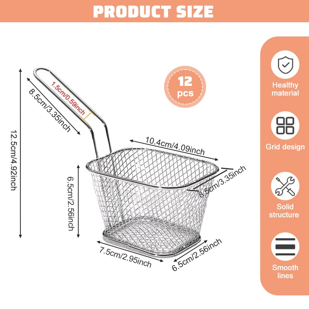 Panier à Frites en Acier Inoxydable 12PCS Panier Frites Individuel Inonxydable Mini Paniers à Frites Paniers à Frites Chips Crépine Panier à Frites Individuel pour Frites, Snacks Cestas