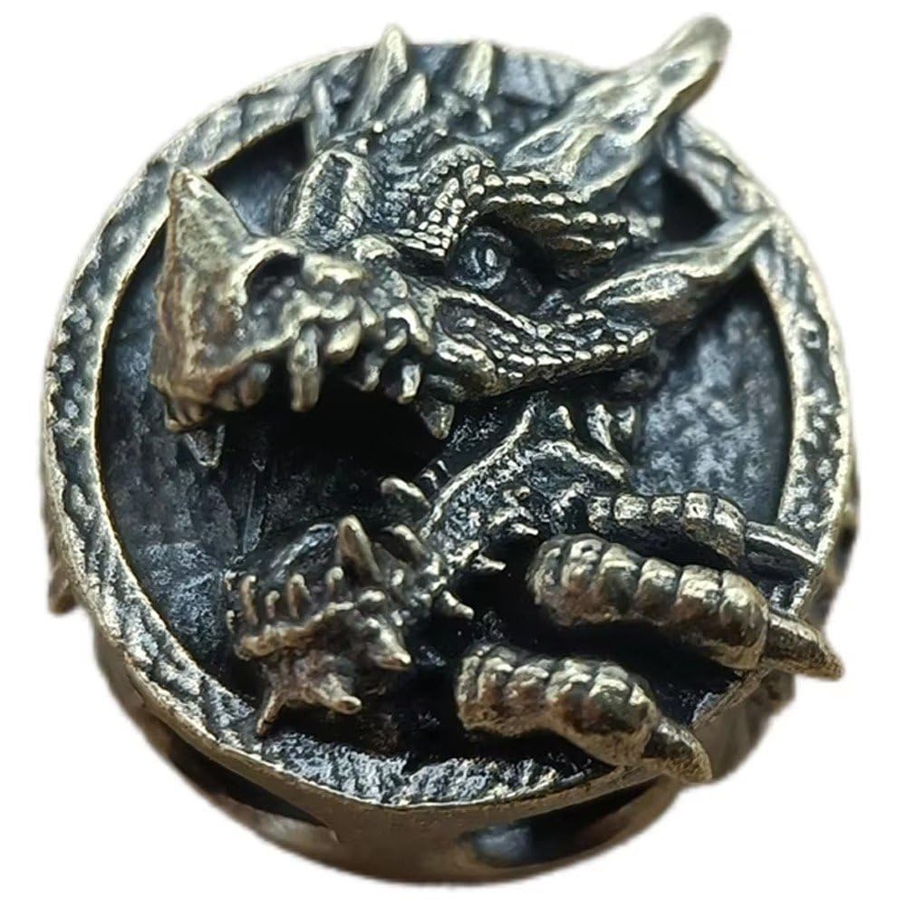 Uzztfa Bronze Brass Dragon Head Paracord Bead Parachute Cord Tool Lanyard Bead Charms Pendant Accessories For Keychain Knives Lanyards