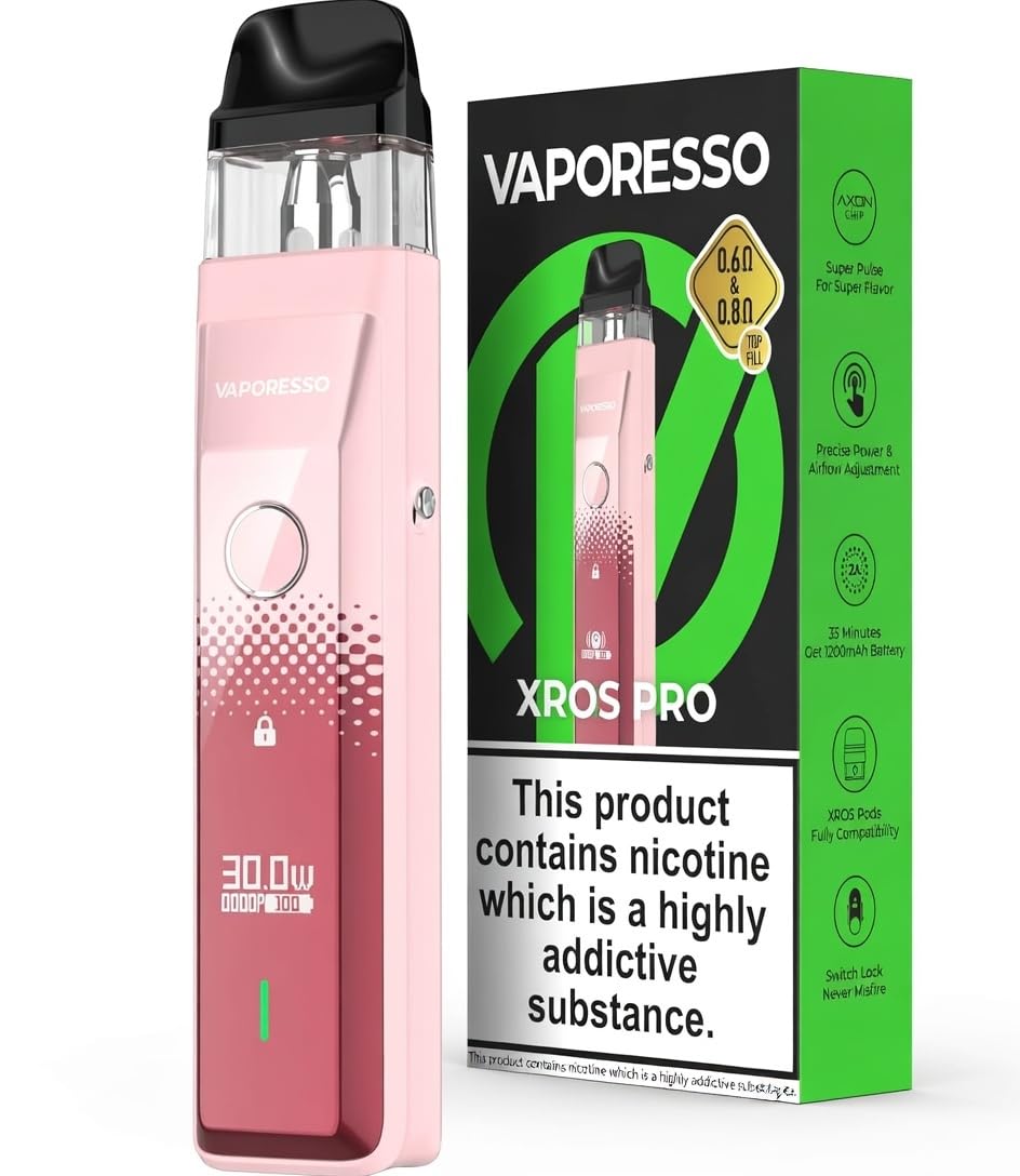 VAPORESSO Pod Kit Xros Pro, 30W, 1200mAh, Adjustable Power, 0.4 ohm Pod, Nicotine Free, Pink: Amazon.co.uk: Electronics & Photo VAPORESSO Pod Kit Xros Pro, 30W, 1200mAh, Adjustable Power, 0.4 ohm Pod, Nicotine Free, Pink: Amazon.co.uk: Electronics & Photo
