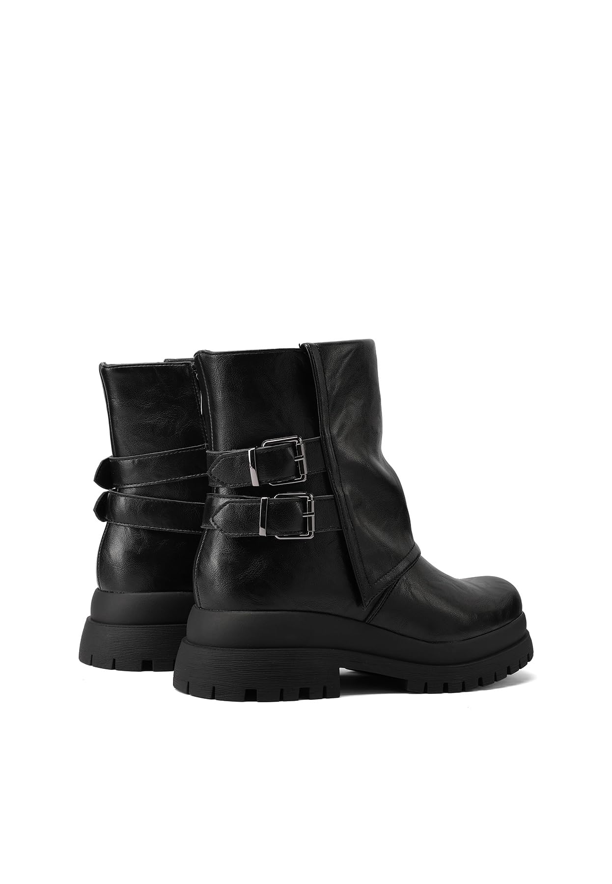 QUEEN HELENA Stivaletti Biker Stivali Bassi con Doppia Fibbia Donna X33-96