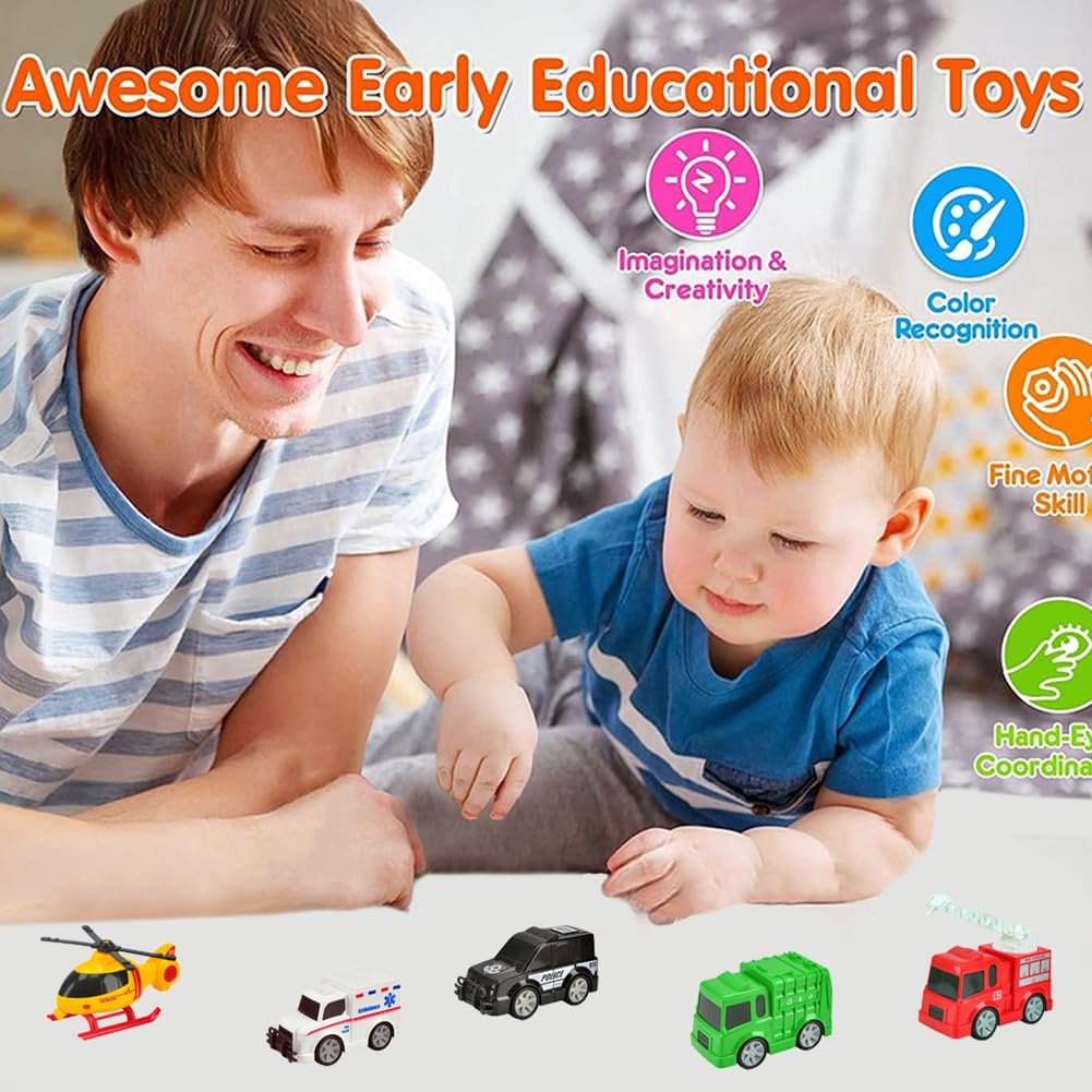 Set di 5 Giocattoli auto Della Polizia, Ambulanza, Camion della Spazzatura, Camion dei Pompieri, Elicottero, Macchinina per Bambini, Veicolo da Città