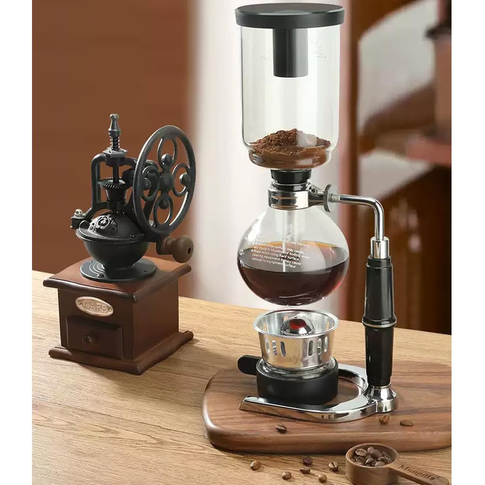 YUEHUA Cafetière professionnelle à siphon, 5 tasses (600 ml) – Cafetière sous vide avec brûleur à alcool, verre borosilicate à haute teneur en verre, poignée anti-brûlure pour la maison et le café