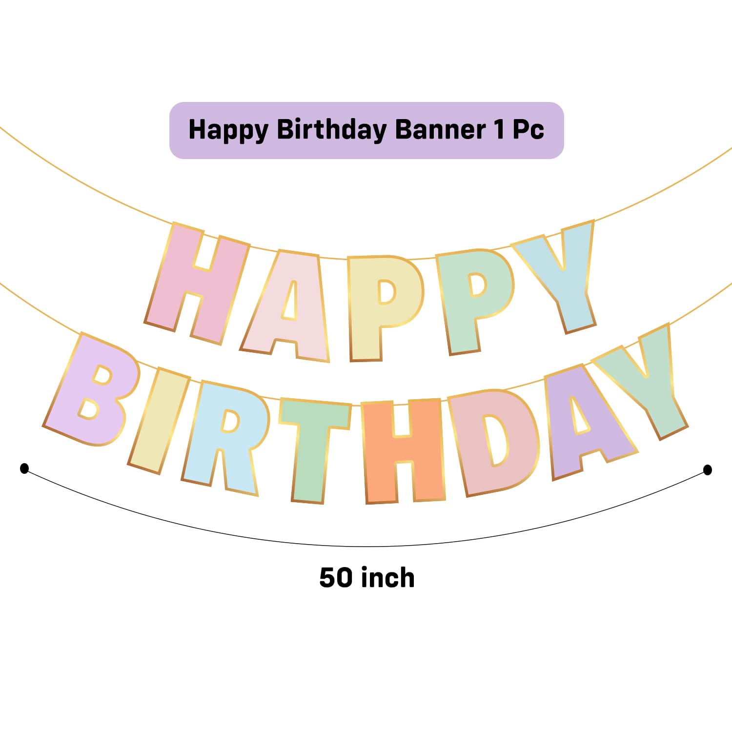 Party Propz Pastel Happy Birthday Banner - 50 Inch x 50 Inch Rectangular Cardstock Standard Banner for Girls, Boys & Kids' Birthday Decoration