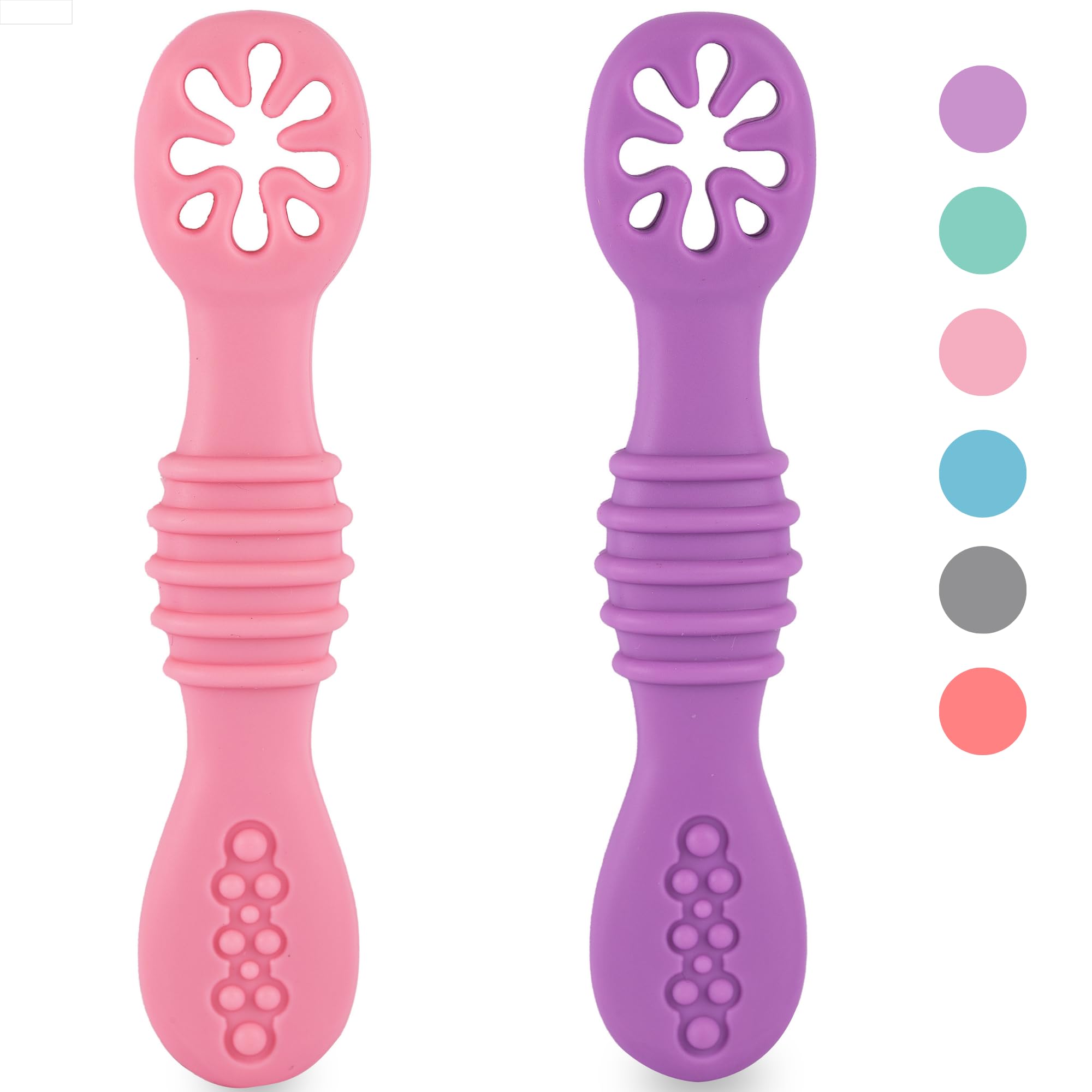 HOMYBABY® Cuilleres Bebe 1er Age - Cuillere Bébé Apprentissage en Silicone Alimentaire LFGB - Pre Cuillere DME bebe - Couverts Adaptés à la Dentition
