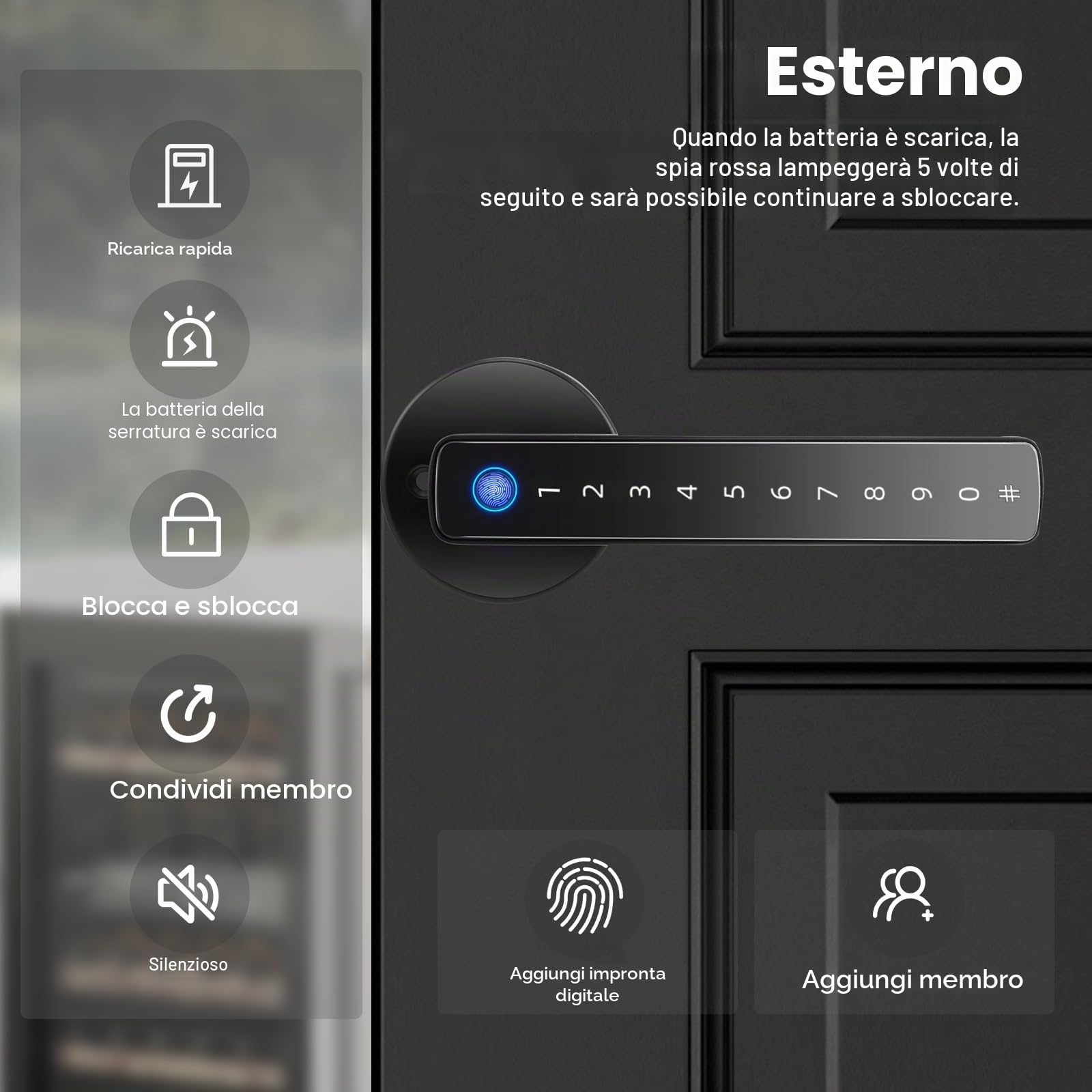 Serratura intelligente della porta, Serratura collegata Wifi Tuya Smart Lock Serratura Elettronico Biometrico Impronte Digitali RFID Scheda Senza chiave APP Telecomando Smart Lock