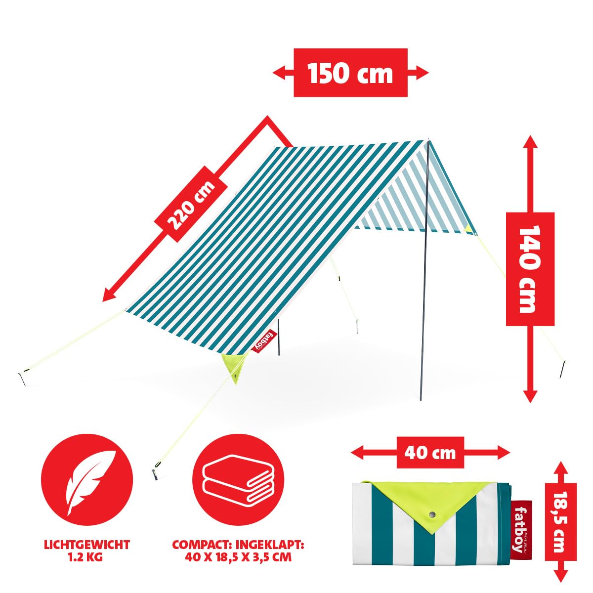 Fatboy Miasun Tenda da Spiaggia Portatile - può ospitare Due Adulti e Due Bambini - 330 x 190 x 140 cm