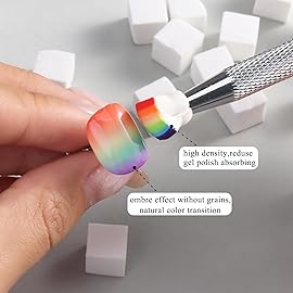 Fcozpjk 100Pcs Soft Nail Sponges for Ombre, Gradient Effect White Nail Art Sponges With Grabbing Pen 6Pcs Wedge Sponges Aura Nails Ombre Nail Brush Professional Accessories Manicure Salon Supplies