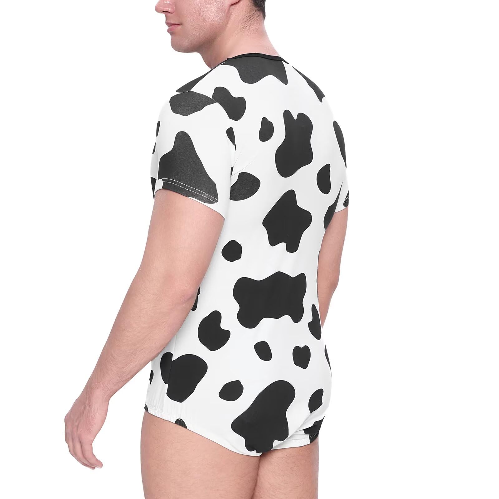 Landofgenie Body Homme Manches Courtes en Coton avec Imprimé Vache et Boutons-Pression à l'entrejambe, Pyjama Confortable ou sous-vêtement Onesie