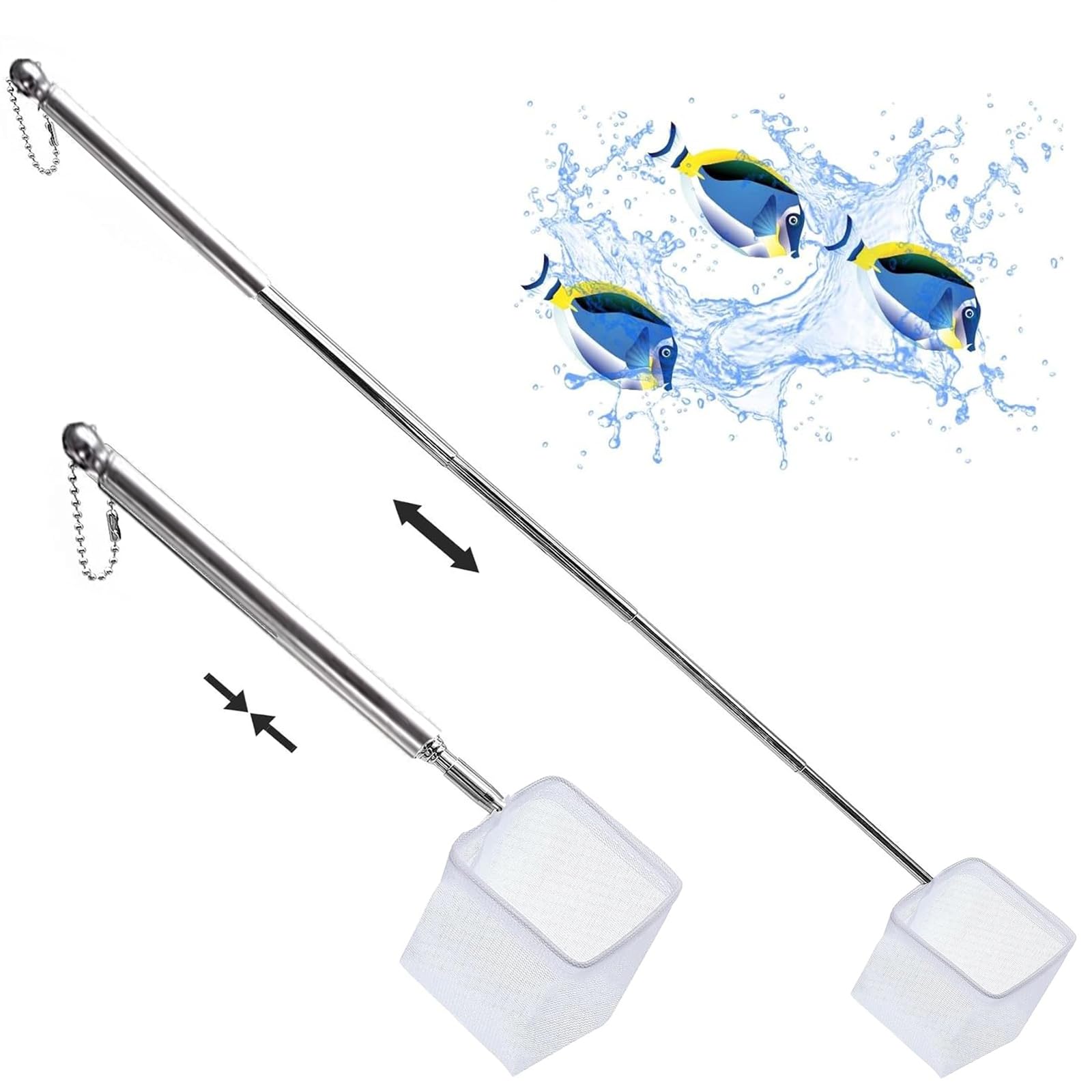 Retino Per Acquario Con Manico Telescopico Acciaio Inox - Regolabile 31-61 Cm, Per Pesci E Pulizie