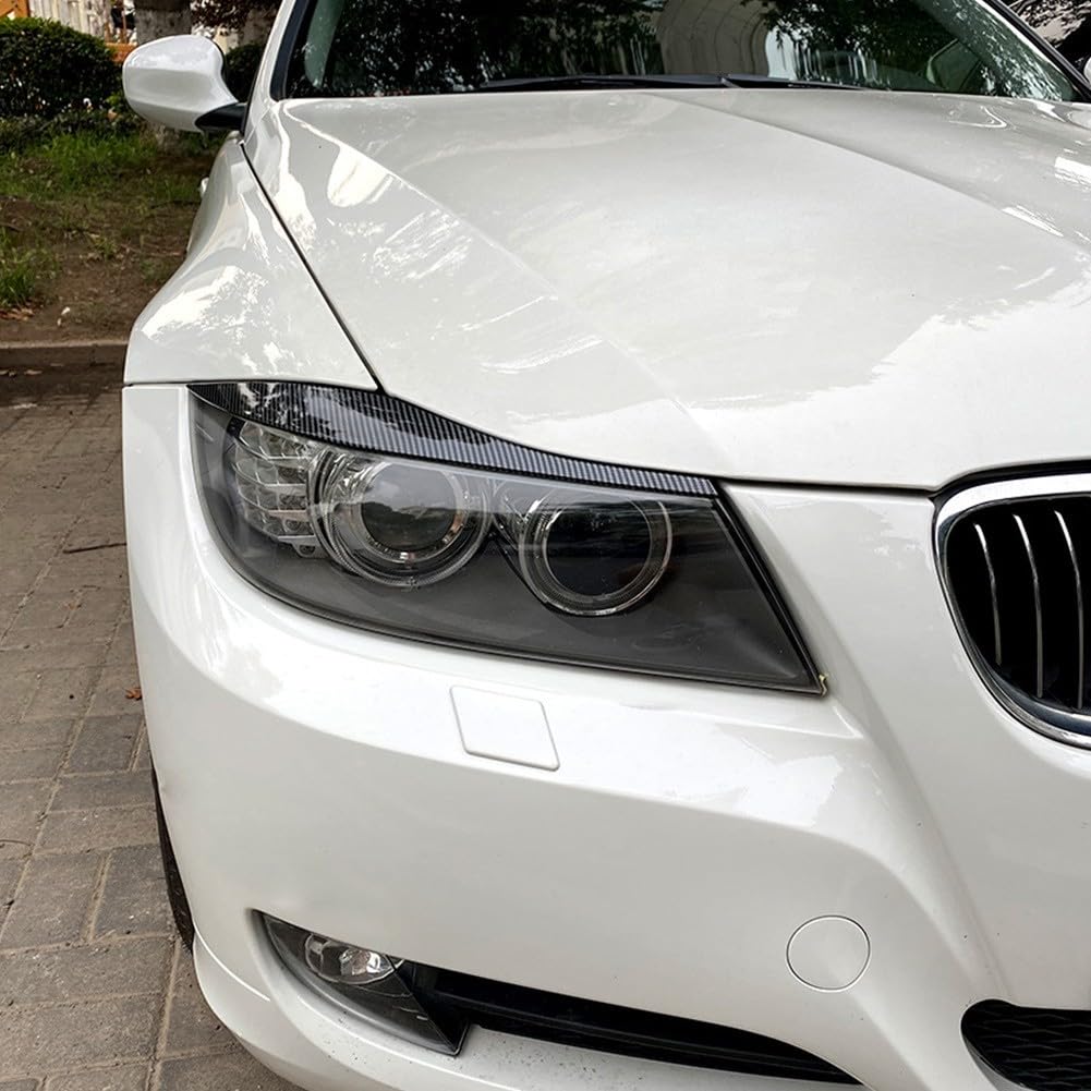 Cejas para faros delanteros de coche, 2 piezas para BMW Serie 3 E90 E91 2005 2011, material plástico, sin taladrar ni cortar (fibra de carbono)
