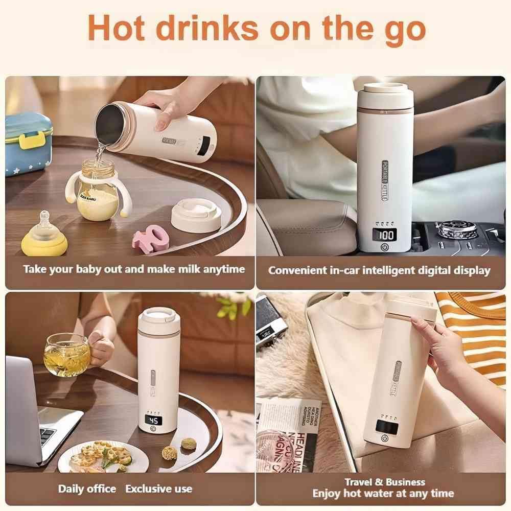 Car Heating Cup for Mercedes Benz GLC 300 GLC 350e GLC 43 AMG 2024 2023,Portable 12V 550ML 316 Stainless Steel Liner Travel Electric Kettle One Key Operation LCD Temperature Display