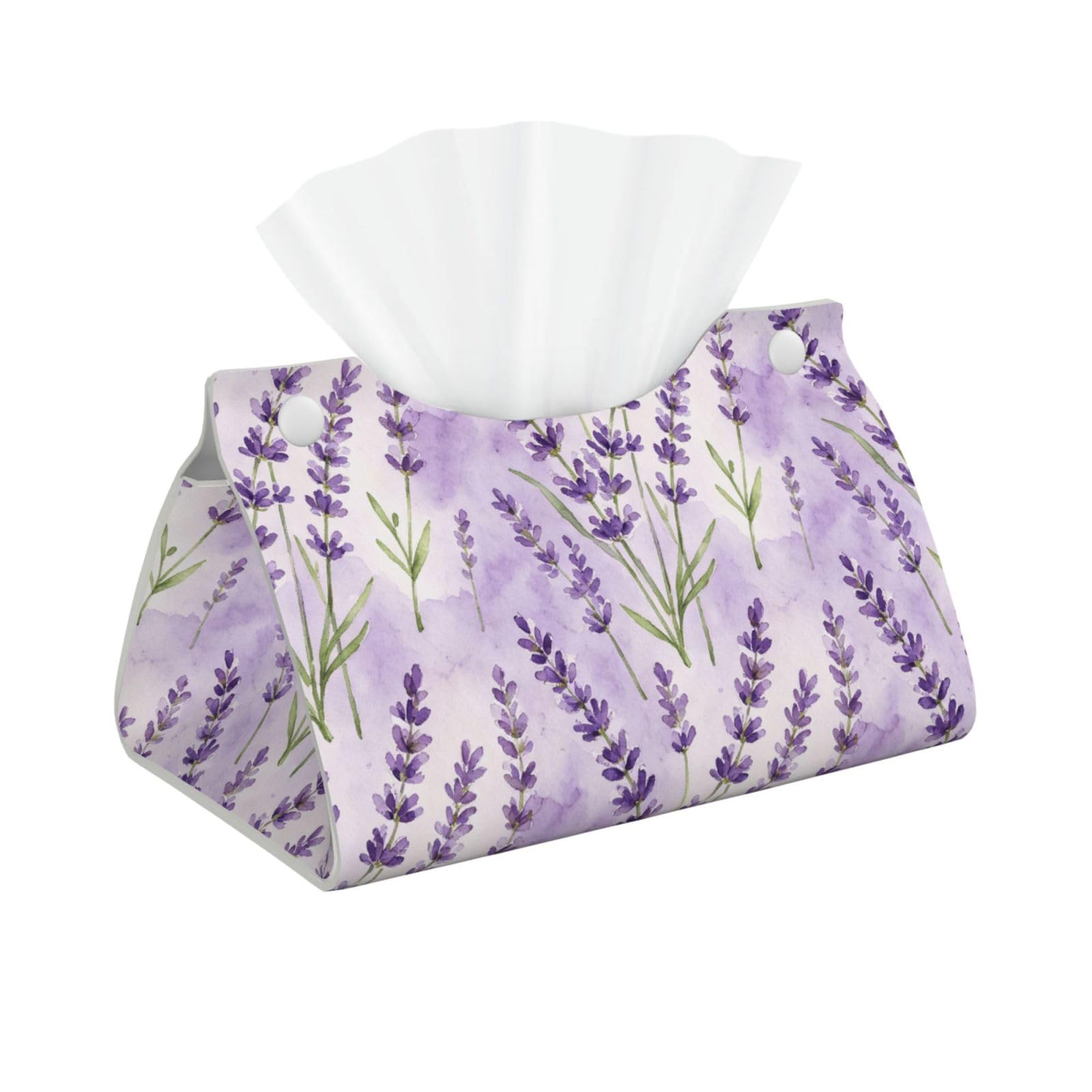 Lavender Floral Pattern Long Leather Tissue Box Cover-Waterproof PU Leather Tissue Holder for Bathroom, Decorative Rectangular Tissue Case