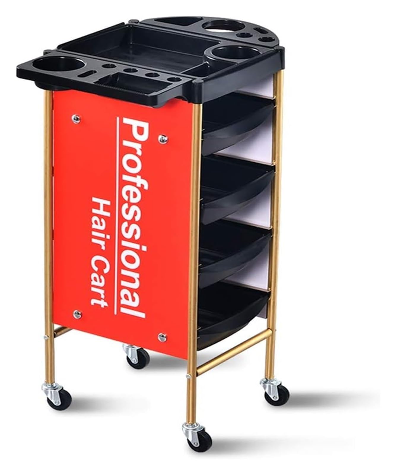 Organizador de Carro utilitario de 4 Niveles: Carro de Servicio rodante for salón, Belleza y Tatuaje con 4 cajones y Ruedas(Red)