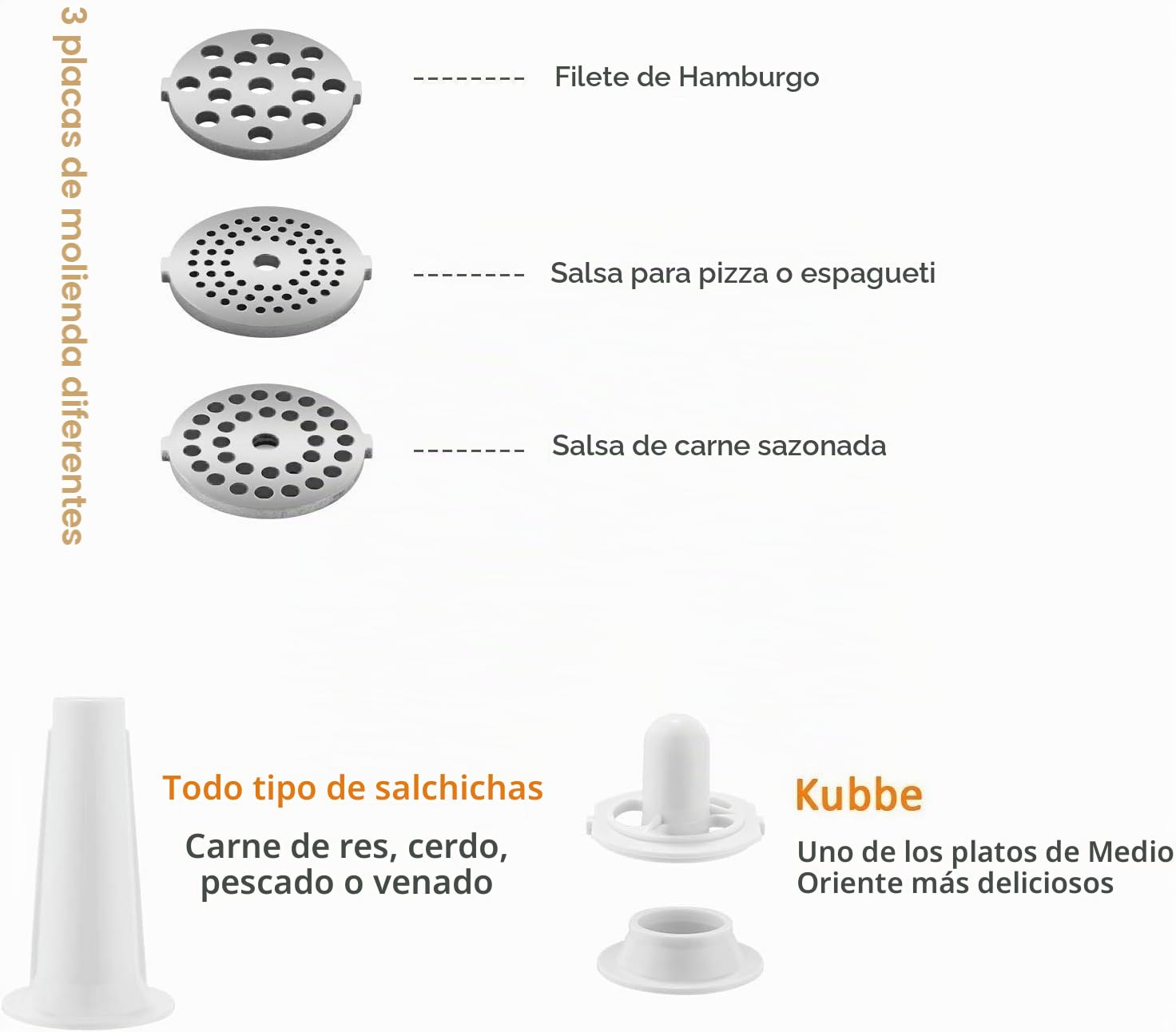 COOCHEER Picadora de carne eléctrica profesional de 2000 W, trituradora multifunción con 3 rejillas y accesorios para salchichas