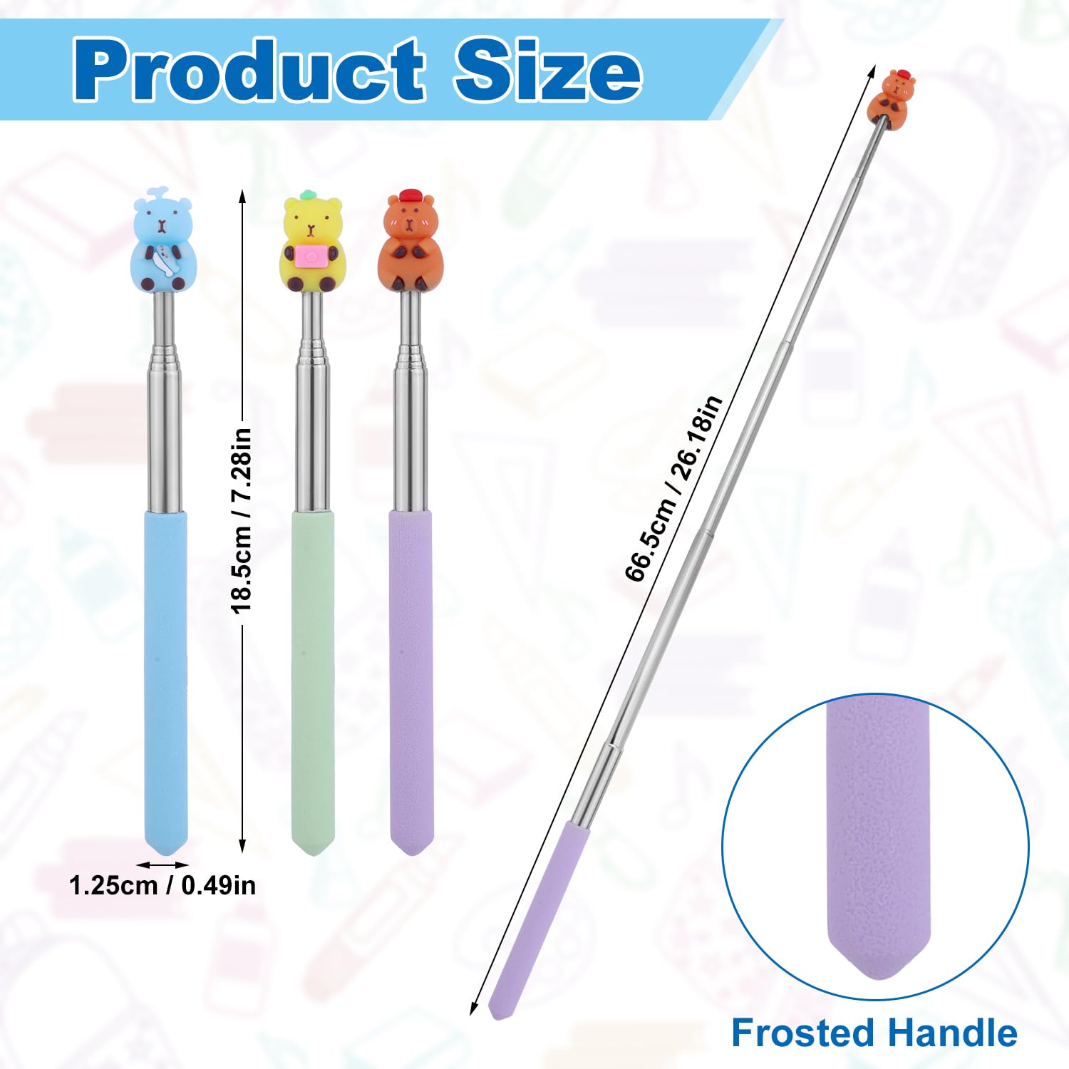3pcs Pointer Stick for Classroom Retractable Teacher Pointer Stick Extendable Cute Telescopic Presenter Tool for Elementary Kindergarten School Whiteboard Kids Reading Teacher Supplies (Bear Style) - Image 2