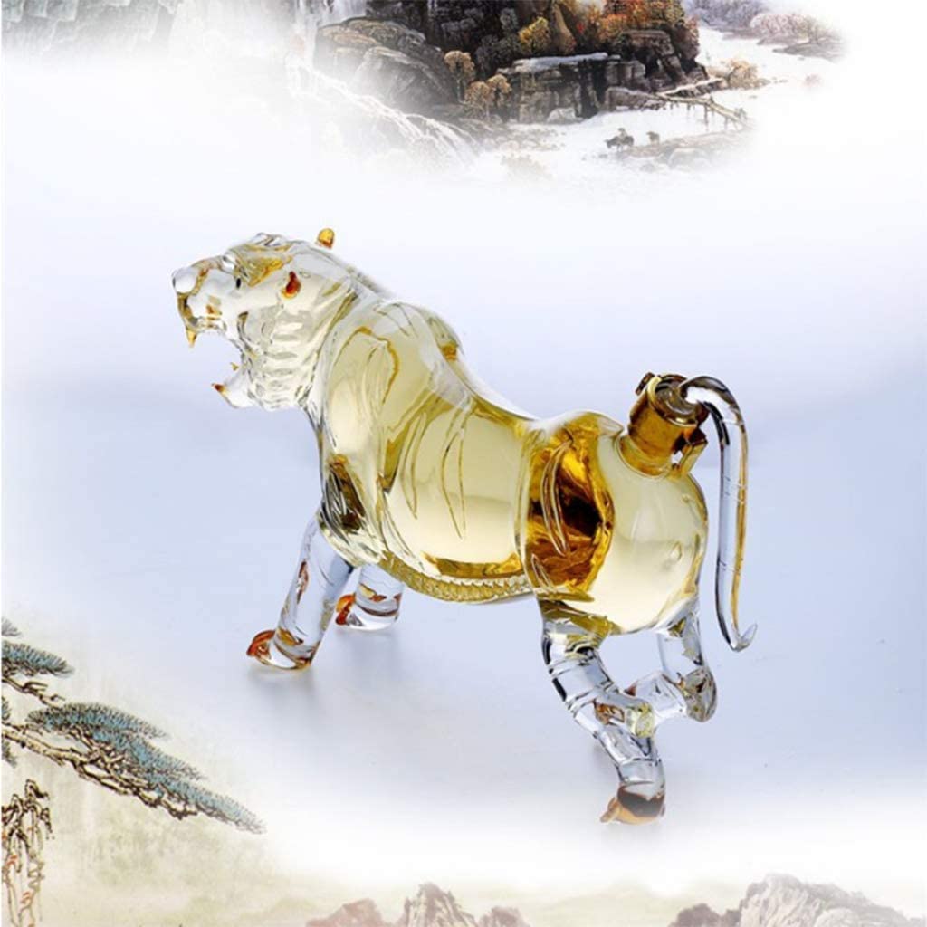 Chiński Zodiak Karafka do Whisky w kształcie Tygrysa, 500/1000 ml Butelka Szklana Musująca, Przezroczysta Butelka Domowa w kształcie Króla Tygrysa do Alkoholu, Scotch, Bourbon, Wódki