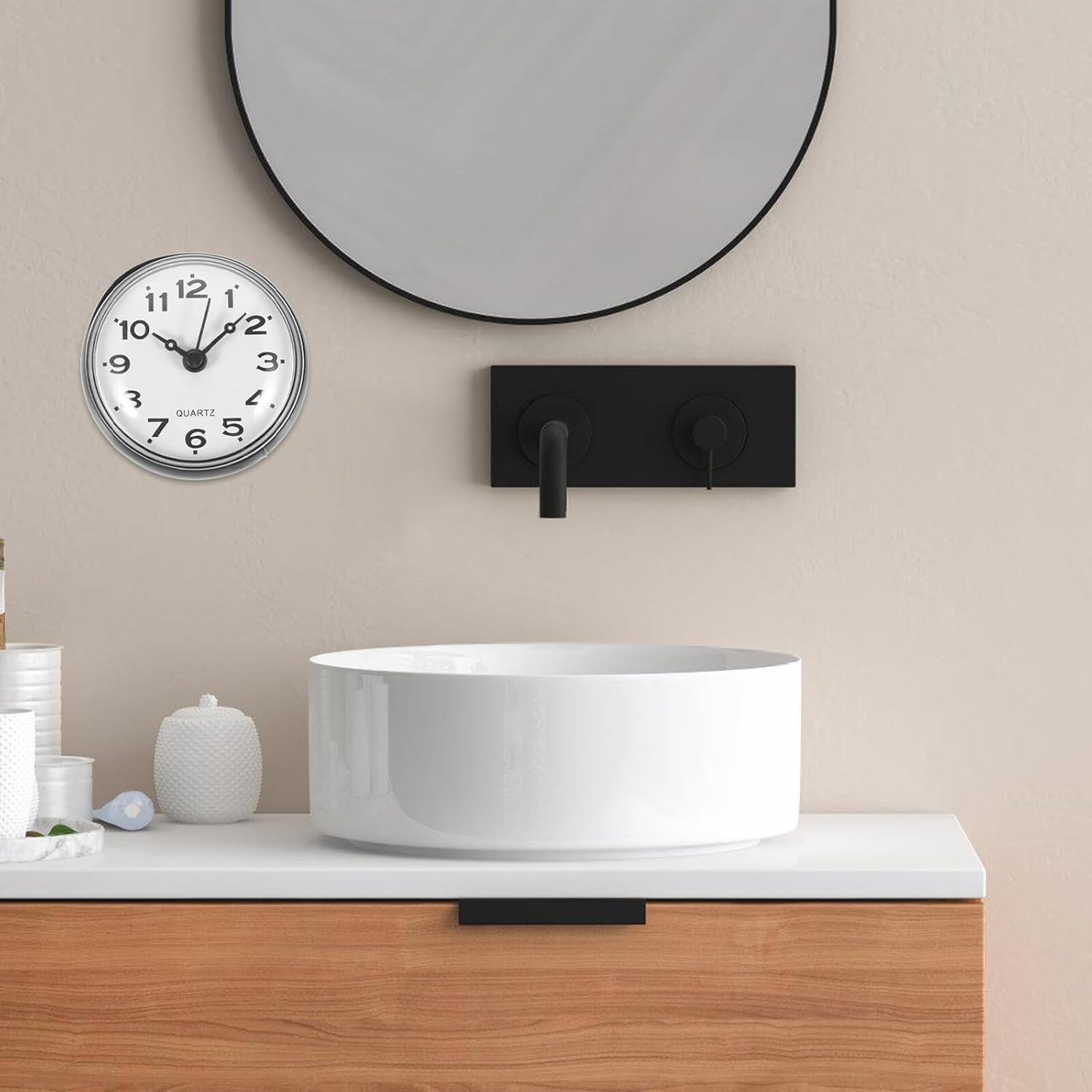 Bathroom Wall Clock with Suction Cup Small Lightweight Design Easy to Install Non-deformable Material Battery Operated Shower Clock for Kitchen and Bathroom Decor