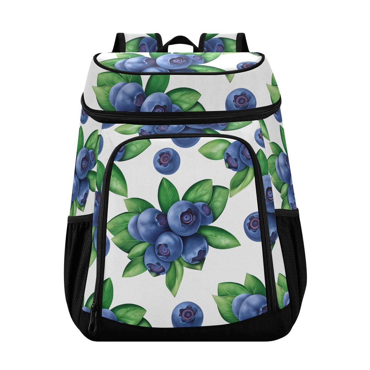 Blueberry Leaves White Cooler Backpack Leakproof Insulated Lunch Cooler Bag 30 Cans Camping Backpacks for Picnic Road Trip Beach