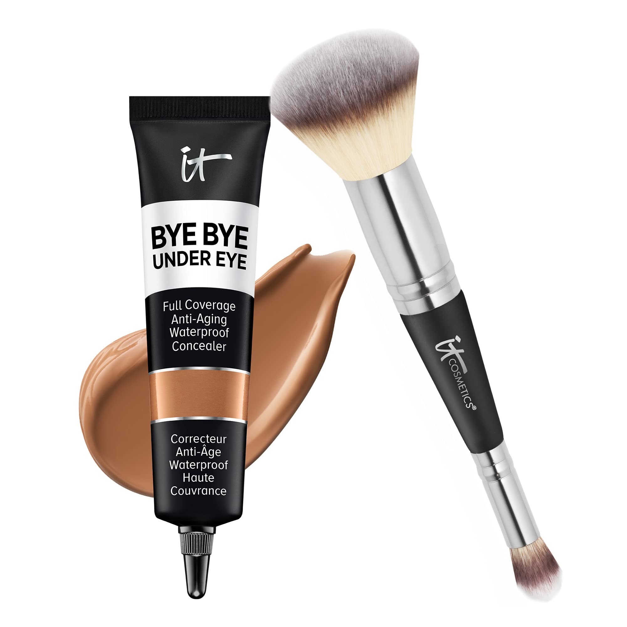 IT CosmeticsMakeup Set - Includes Supersize Bye Bye Under Eye Concealer (40.5 Deep) + Heavenly Luxe Complexion Perfection Concealer Brush (1 fl oz) - with Collagen, Hyaluronic Acid & Antioxidants