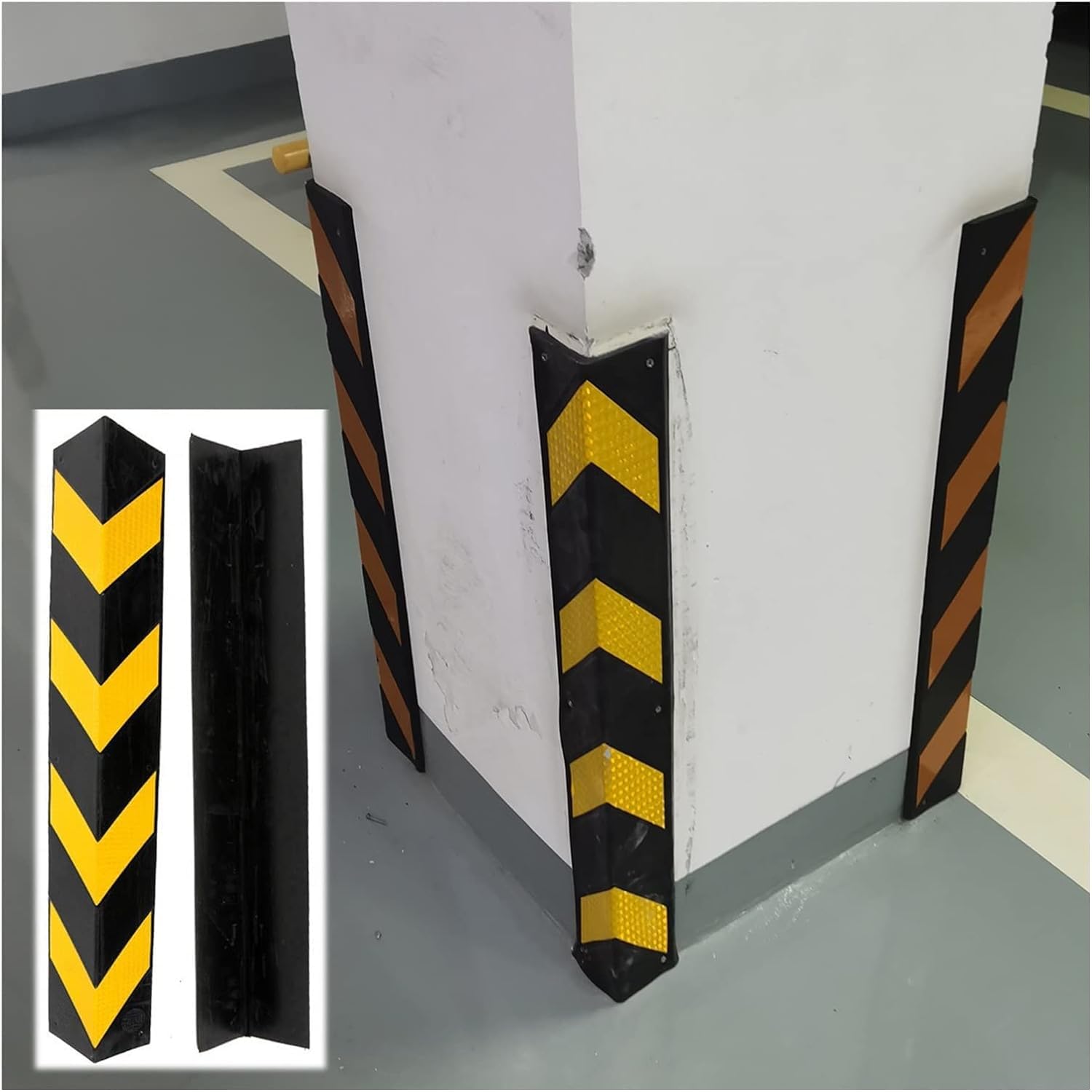 WDSOPK garage wall protector,wall corner protector, Yellow and Black Corner Guards, Reflective Car Park Protection Bumper, 1cm Thick Corner Guards,Yellow,5pcs,80cm