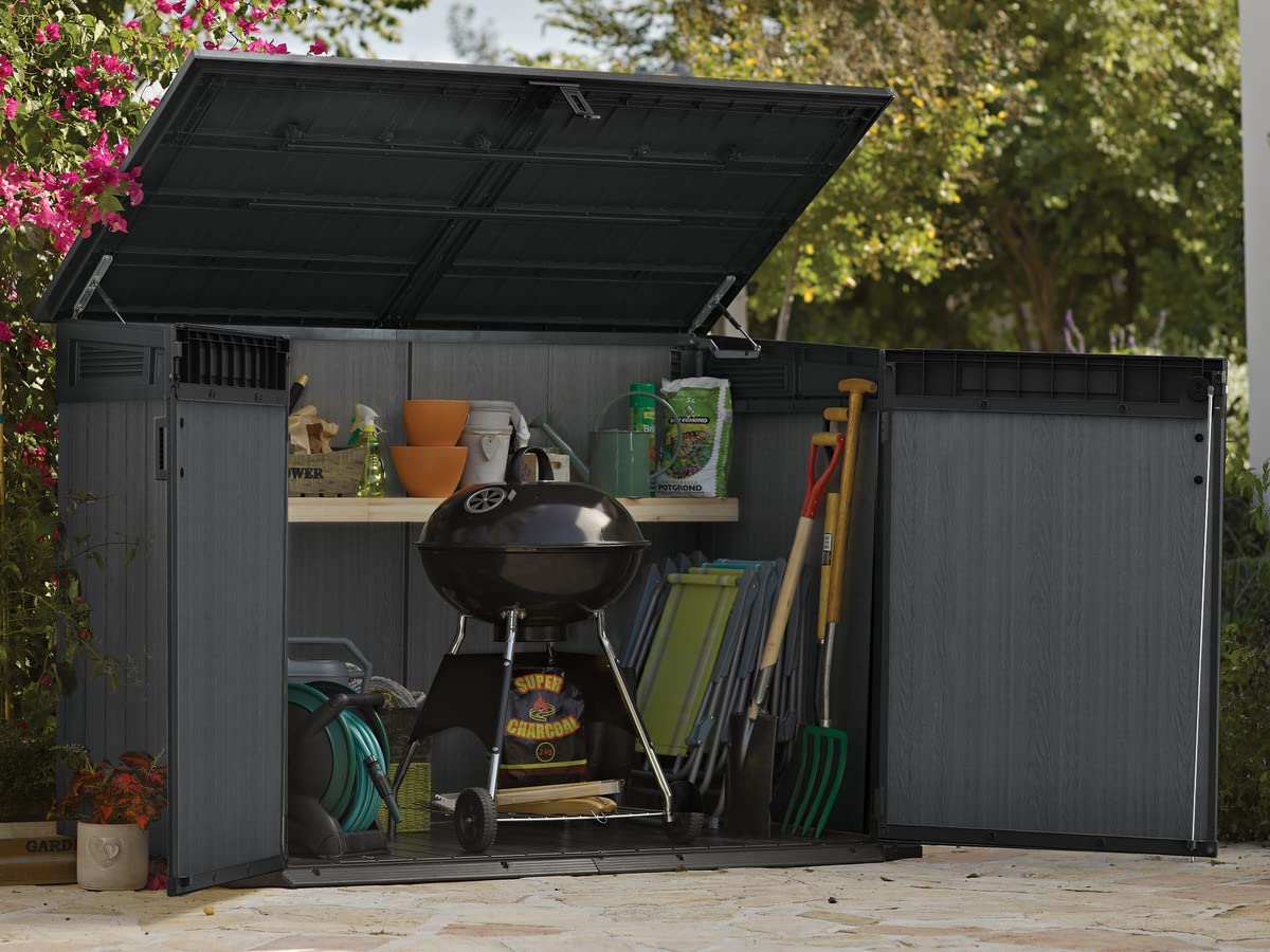 Keter Porta Attrezzi da Esterno Cortina Mega, Ideale per il Giardino, Grigio Scuro, 190,5x109,3x132,5H cm, 2020L
