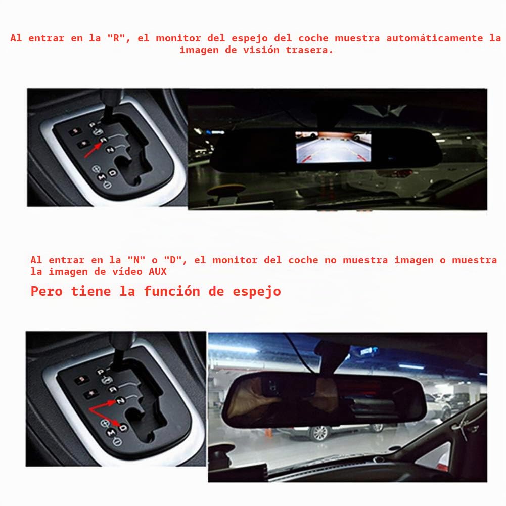 Monitor Retrovisor de Coche 4.3 Pulgadas HD TFT LCD con Entrada de Video Doble para Mayor Seguridad al Conducir