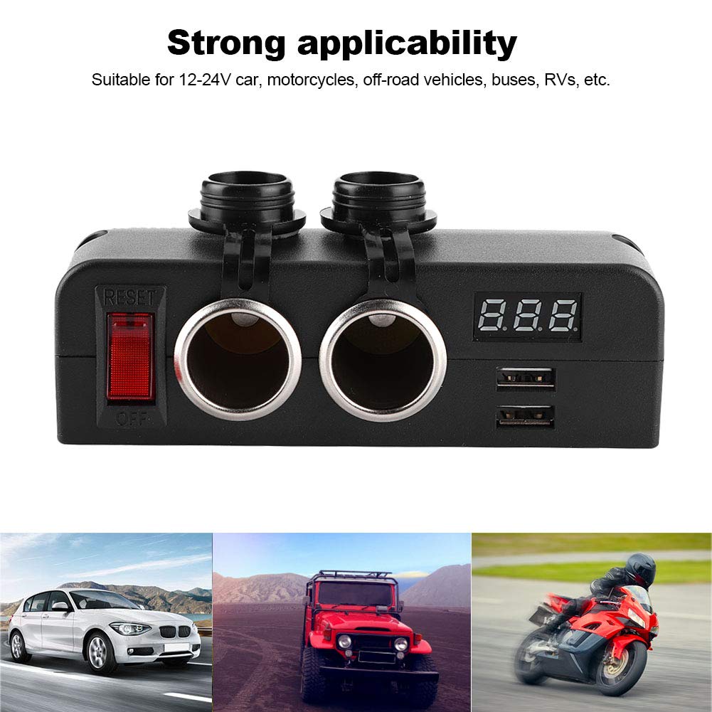 Qiilu Adaptateur Allume-Cigare, séparateur de Prise Allume-Cigare 3 en 1 Chargeur de Voiture USB Multifonction Adaptateur d'alimentation voltmètre