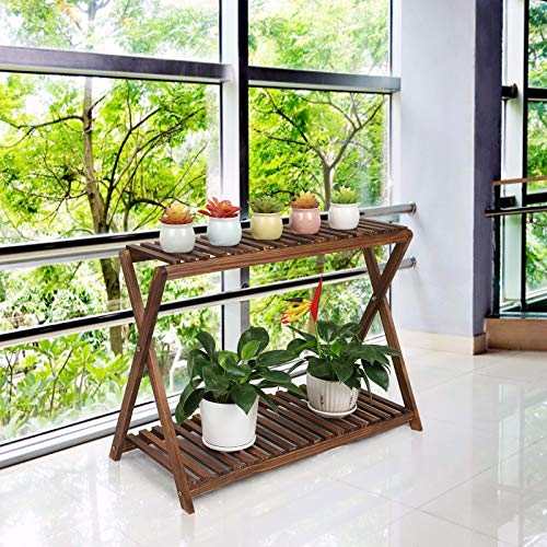 Tovacu Wood Plant Stand Indoor Outdoor 2 Tiers Flower Stand Corner Stepped Planter Shelf Rack Flowerpot Holder For Plant Display In Patio Balcony Entryway Porch Livingroom thumb #4