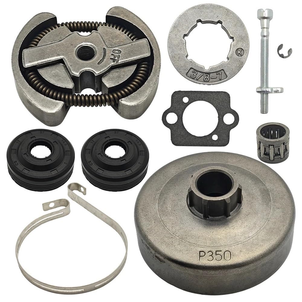 Kit de llanta de piñón de Tambor de Embrague de 3/8" y 7 Dientes, Compatible con Motosierra de Banda de Freno de Cadena de Sello de Aceite 420, 390, 350, 351, 352, 370 y 371