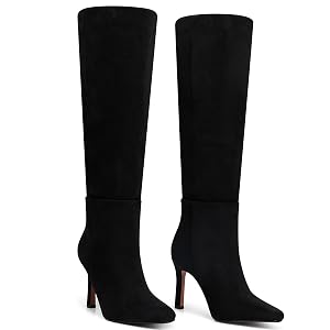 Womens Knee High Boots Fashion Stiletto Heels Boots - Heeled Wide Calf Tall Booties Women - Black Suede