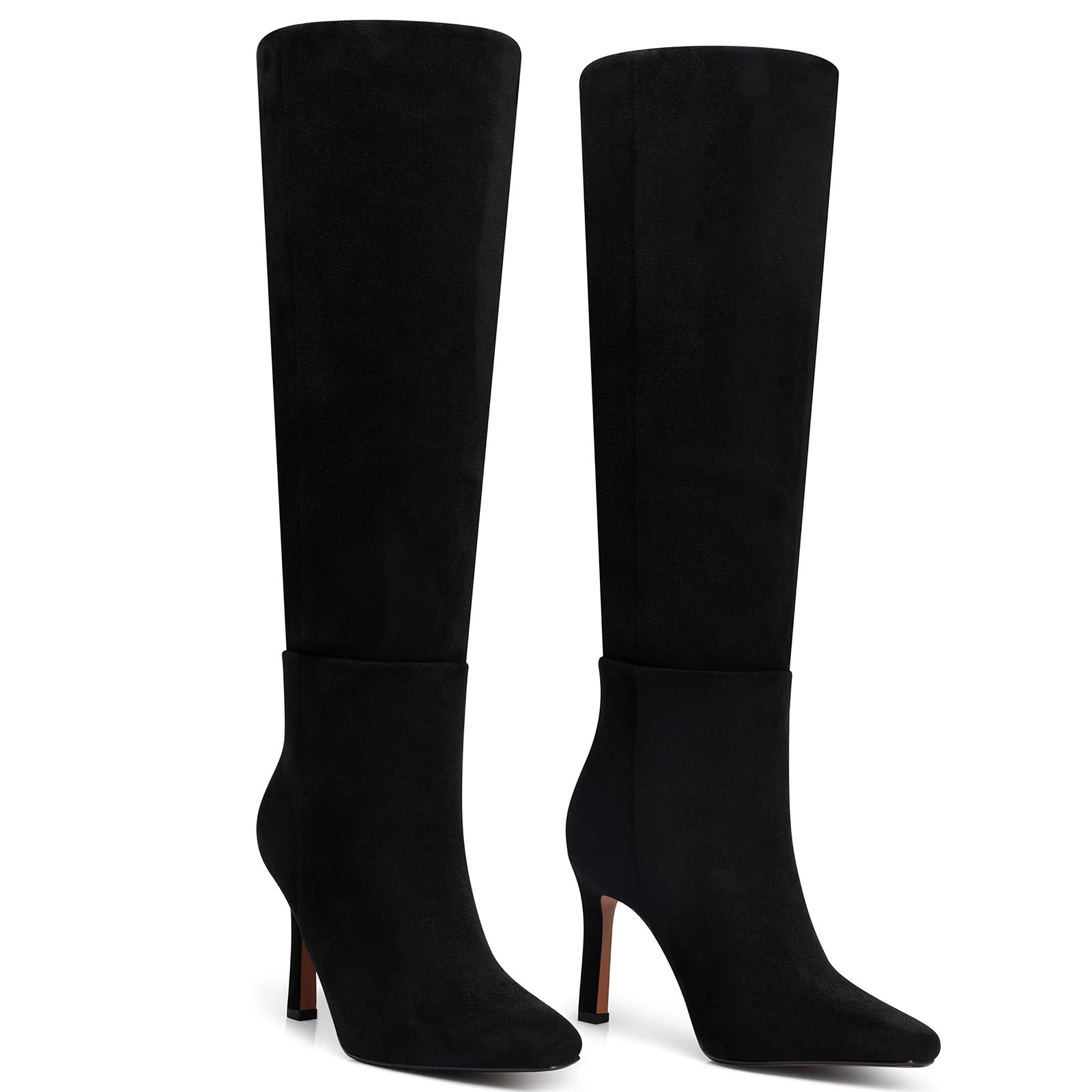 Womens Knee High Boots Fashion Stiletto Heels Boots - Heeled Wide Calf Tall Booties Women - Black Suede