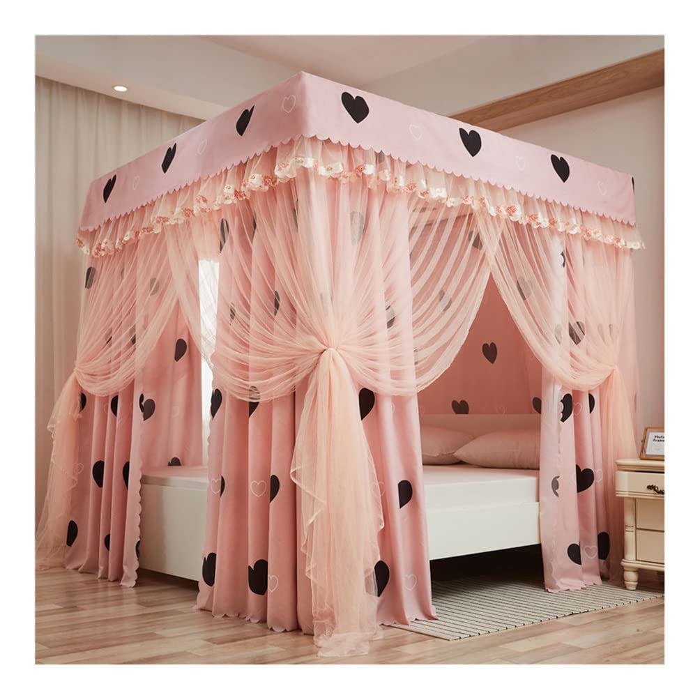 GJMSSMY 4 Corner Post Bed Canopy - Princess Bed Luxury Curtain Mosquito Net For Boys Adult - With Stand Bedroom Decor (Color : Pink, Size : 180X220cm/71X87inch)