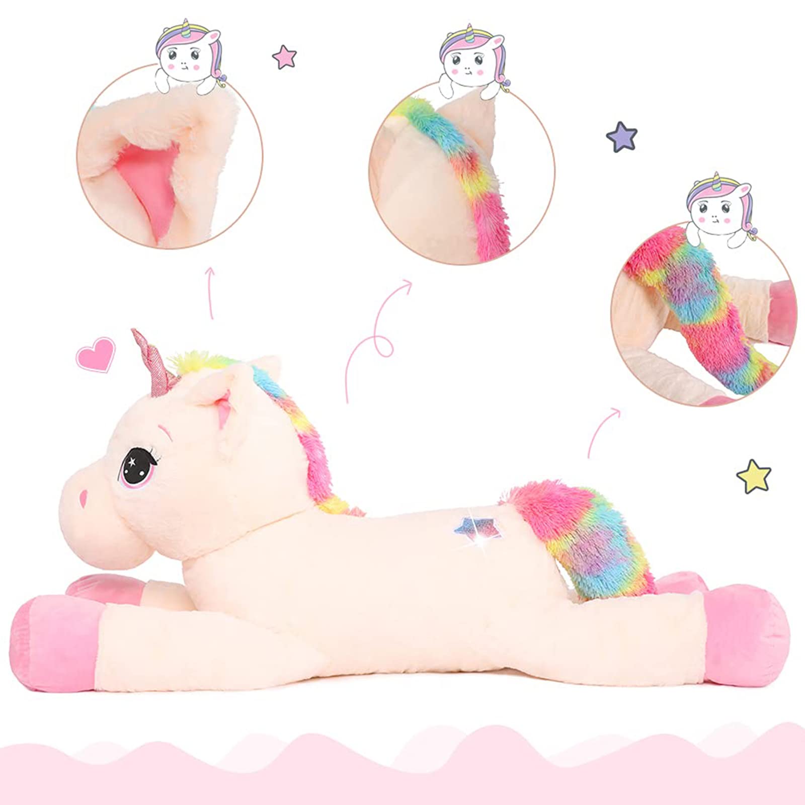 Skylety Grande unicorno in peluche gigante, 80 cm, XXL, giocattolo morbido in peluche, grande cuscino per compleanni, Natale, baby shower, decorazione per feste