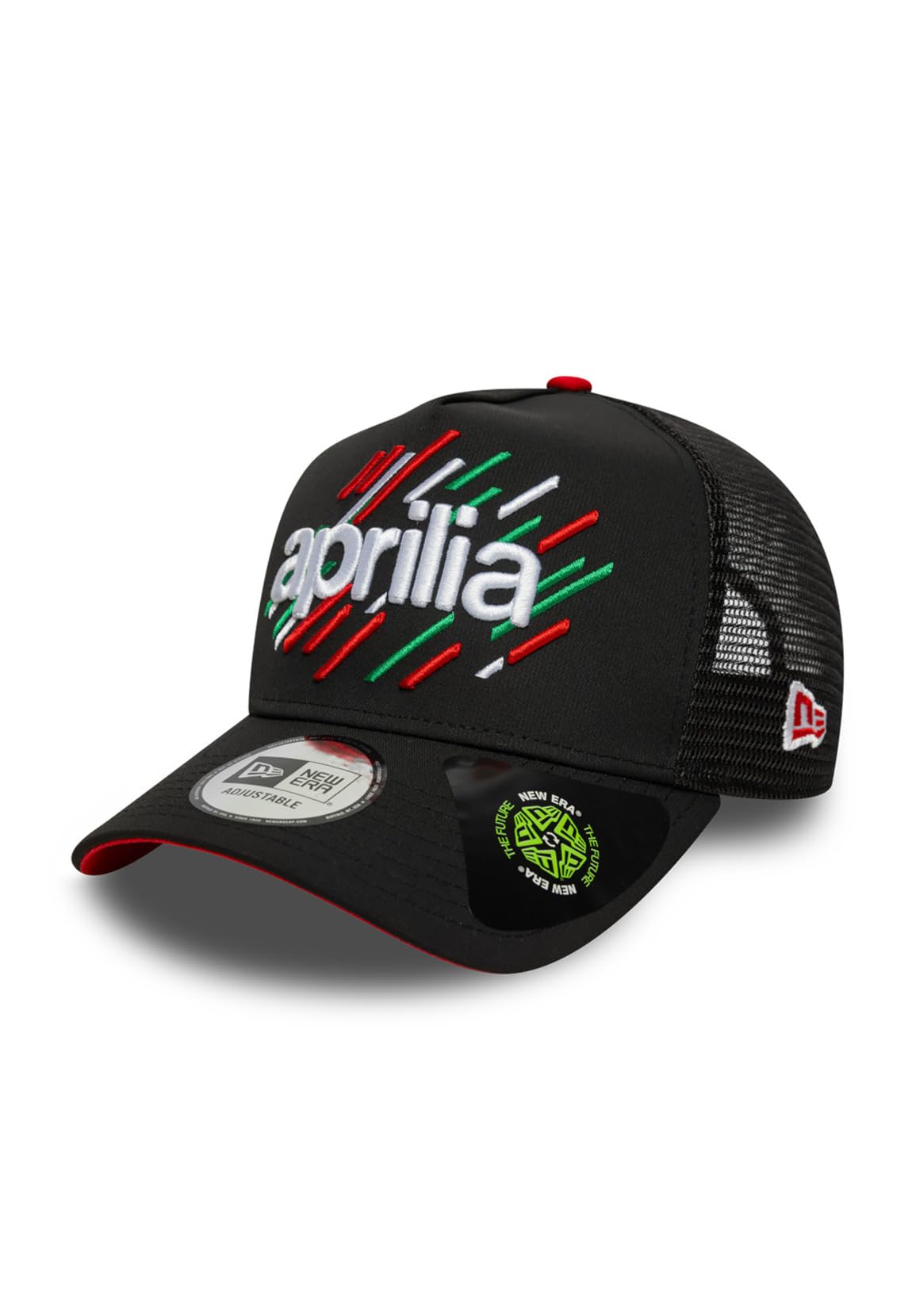 New Era Aprilia Racing, Official Merchandise, E-Frame Trucker Baseball Cap, Recycled, Adjustable, Black