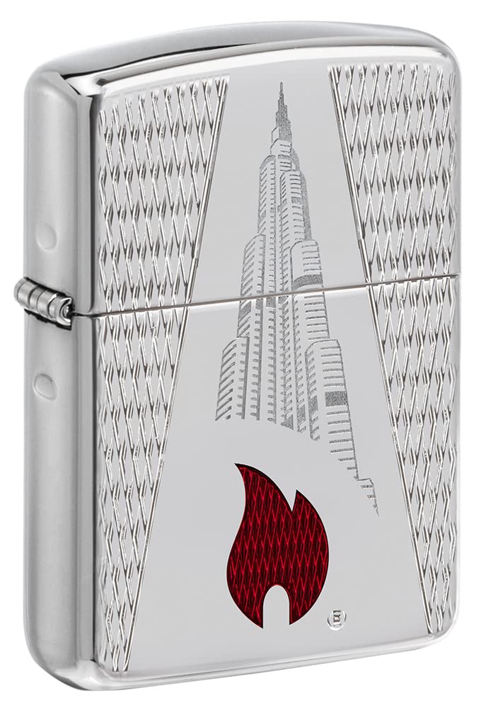 Classic Lighter 167 AE400612 Burj Khalifa Carved Design | Armor Chrome | Silver